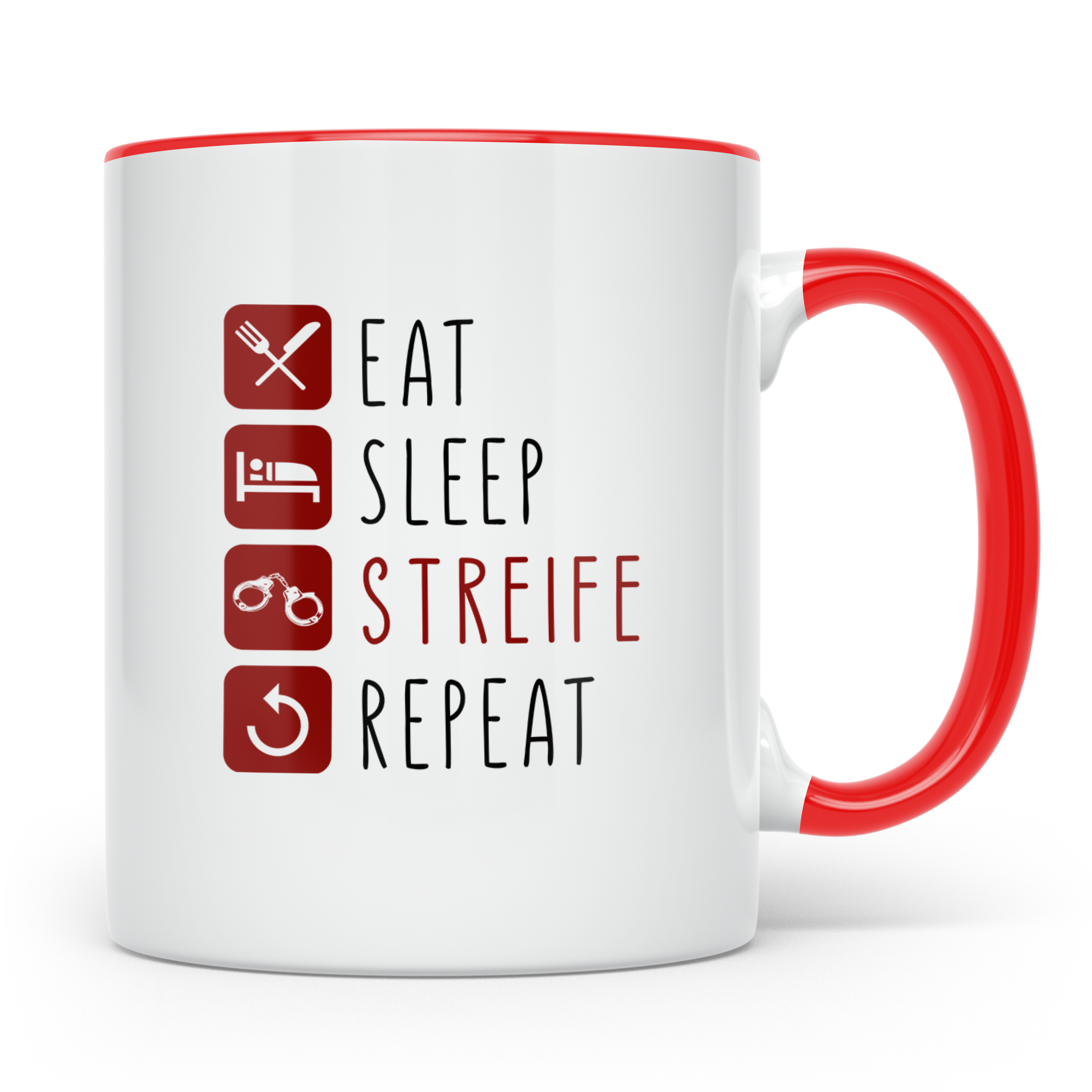 Polizisten Tasse Eat Sleep Streife Repeat, Geschenk für Poli – Rot [farbe:rot]