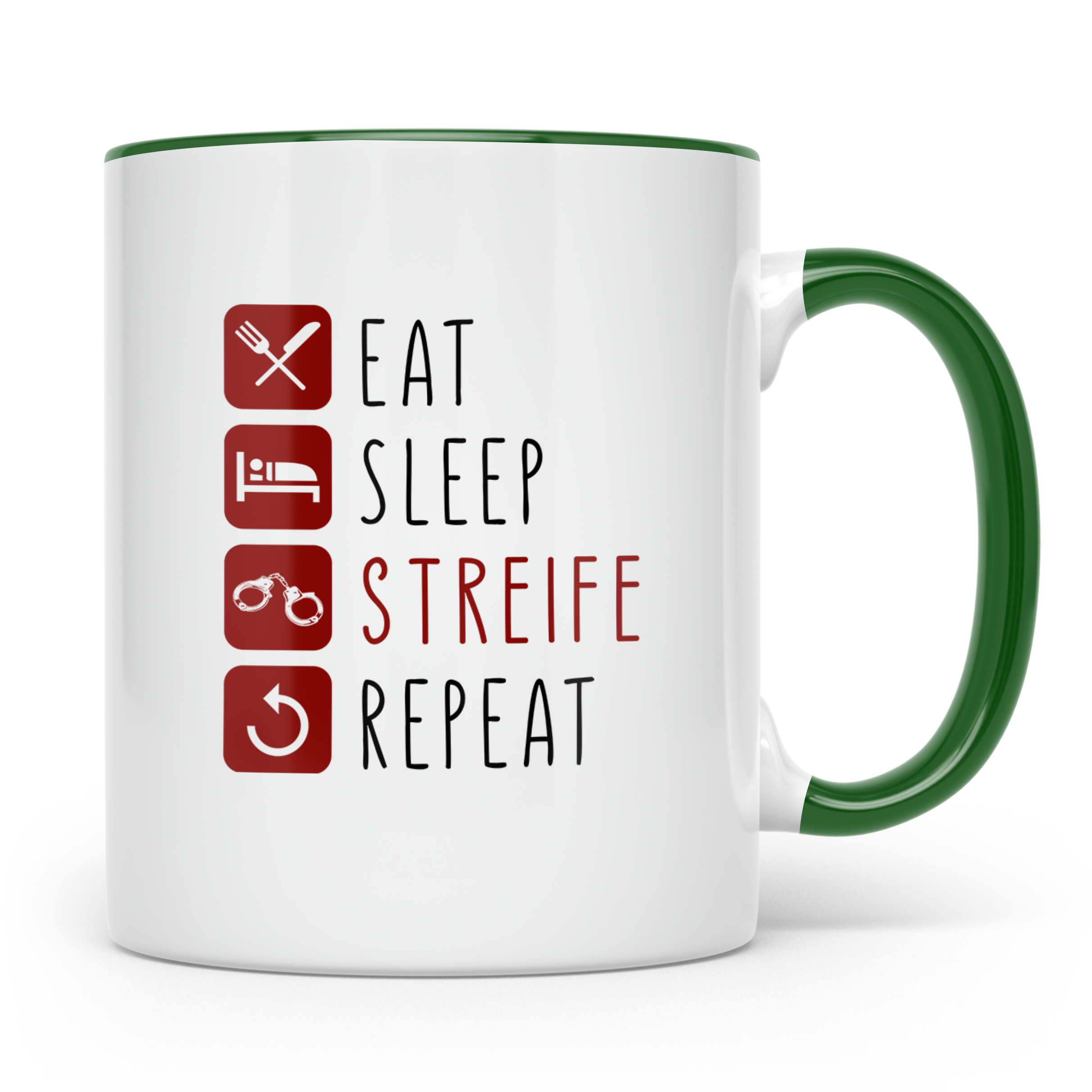 Polizisten Tasse Eat Sleep Streife Repeat, Geschenk für Poli – Grün [farbe:grün]