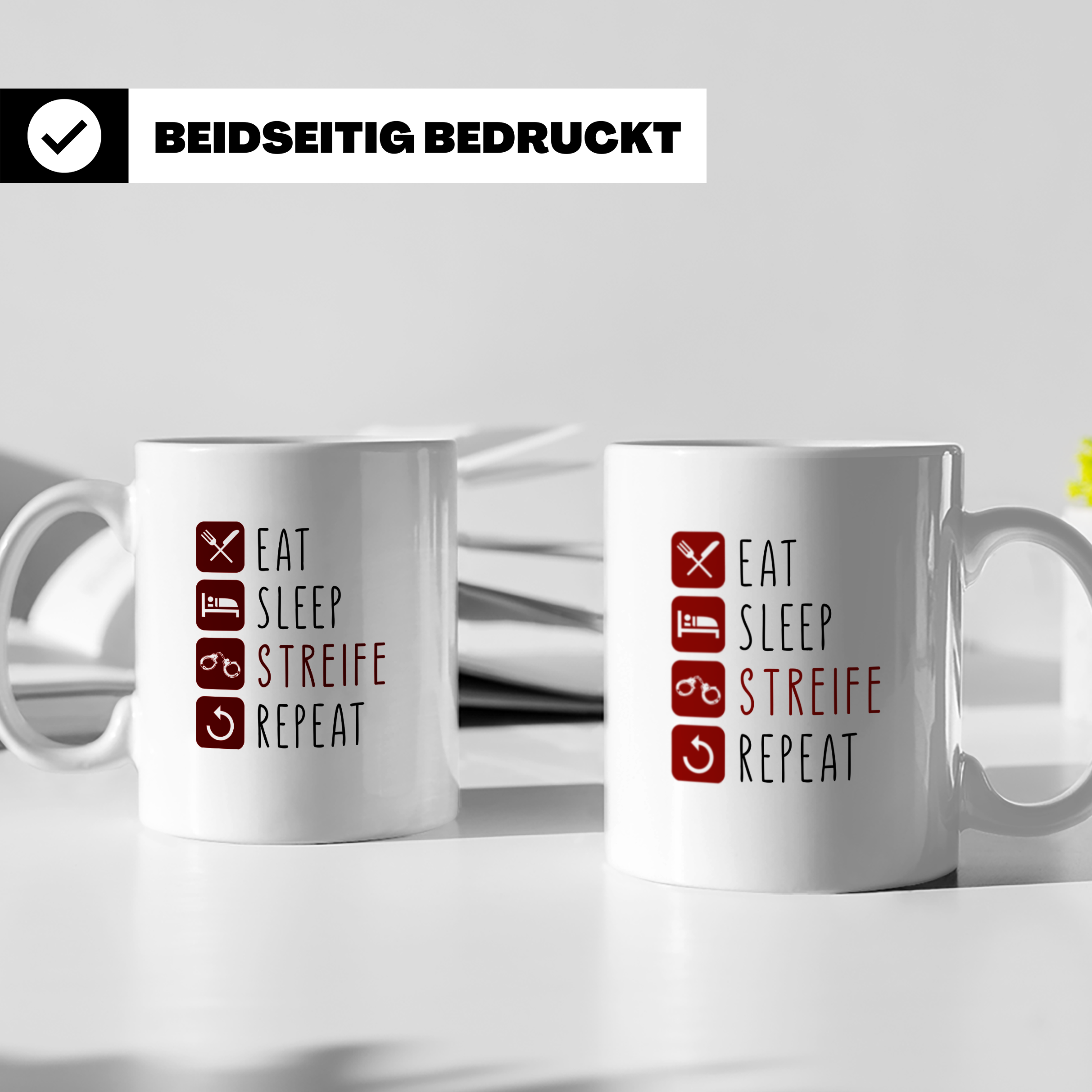 Polizisten Tasse Eat Sleep Streife Repeat, Geschenk für Poli – Weiß [farbe:weiß]