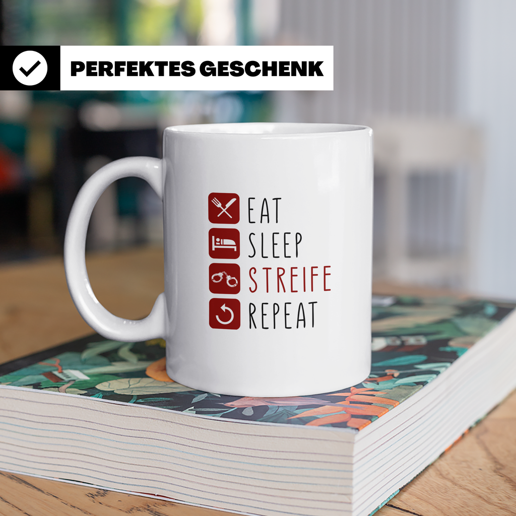 Polizisten Tasse Eat Sleep Streife Repeat, Geschenk für Poli – Weiß [farbe:weiß]