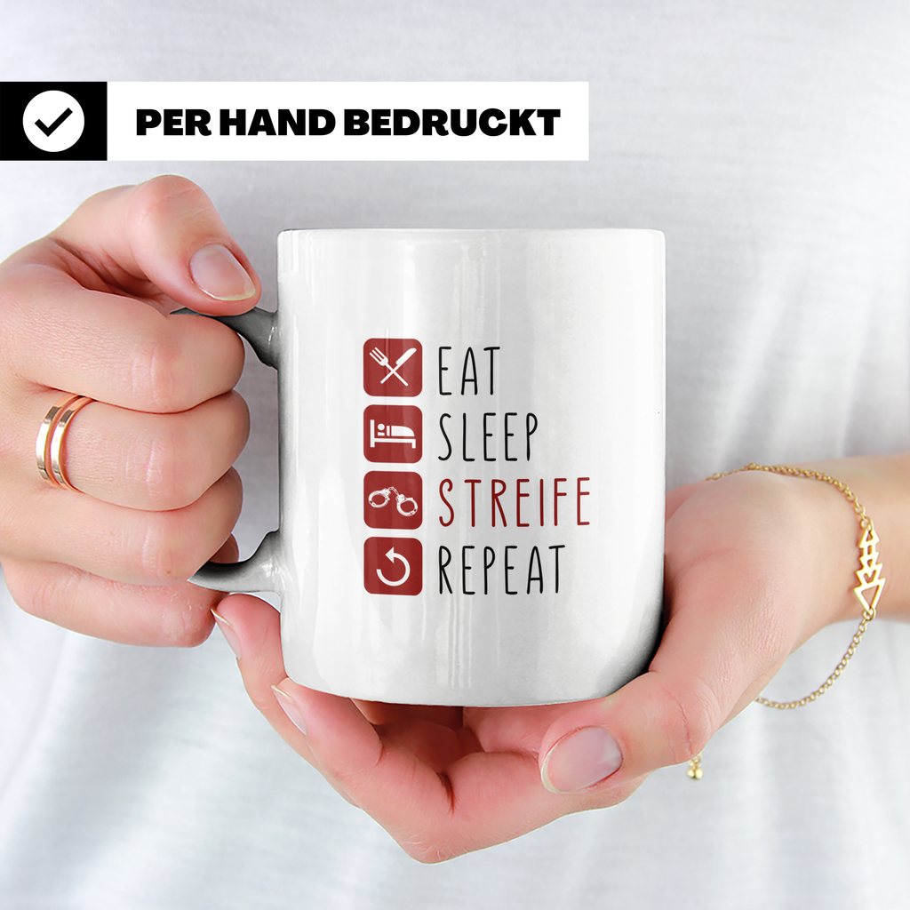 Polizisten Tasse Eat Sleep Streife Repeat, Geschenk für Poli – Weiß [farbe:weiß]