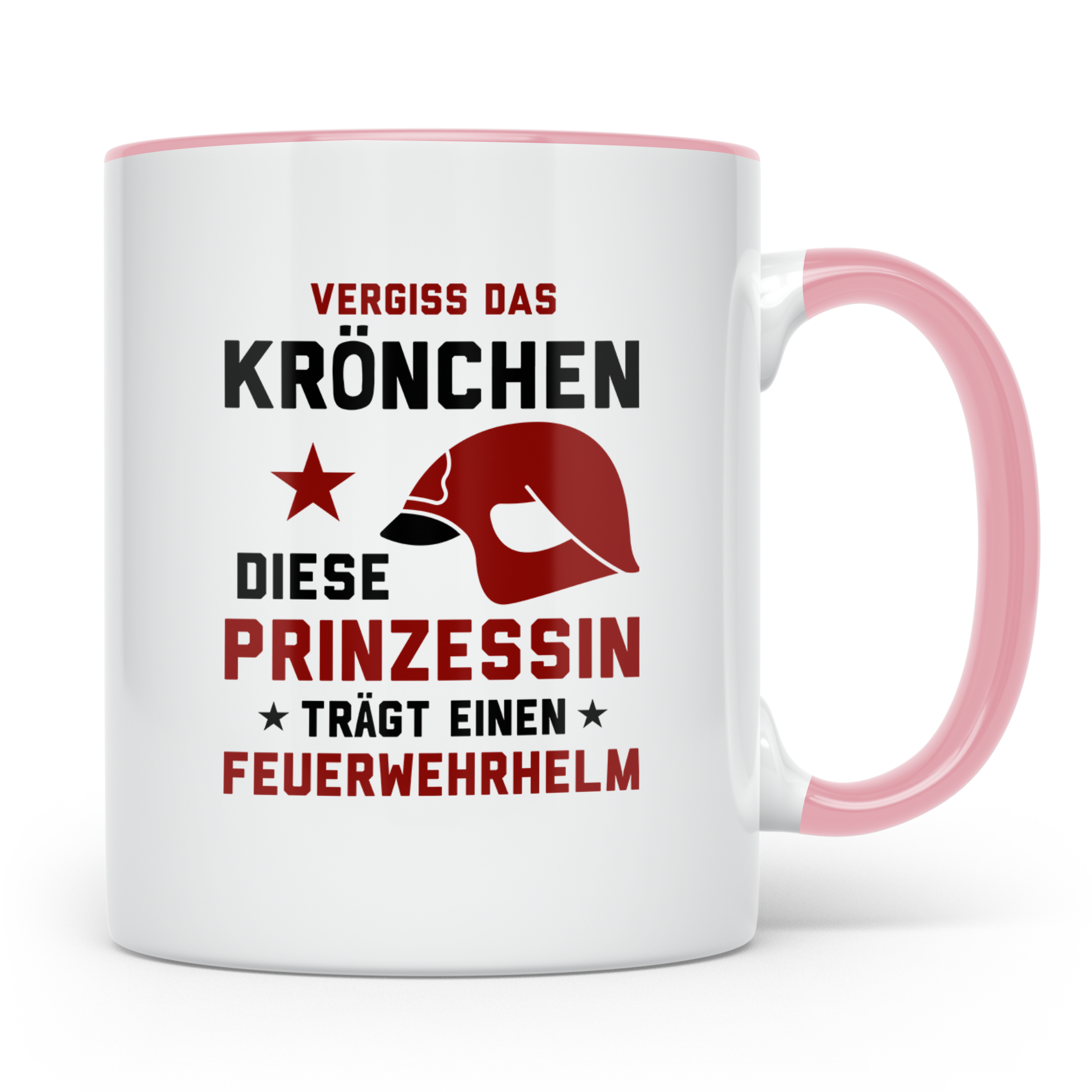 Feuerwehrfrau Tasse mit Spruch Vergiss Prinzessin Feuerwehrh – Rosa [farbe:rosa]