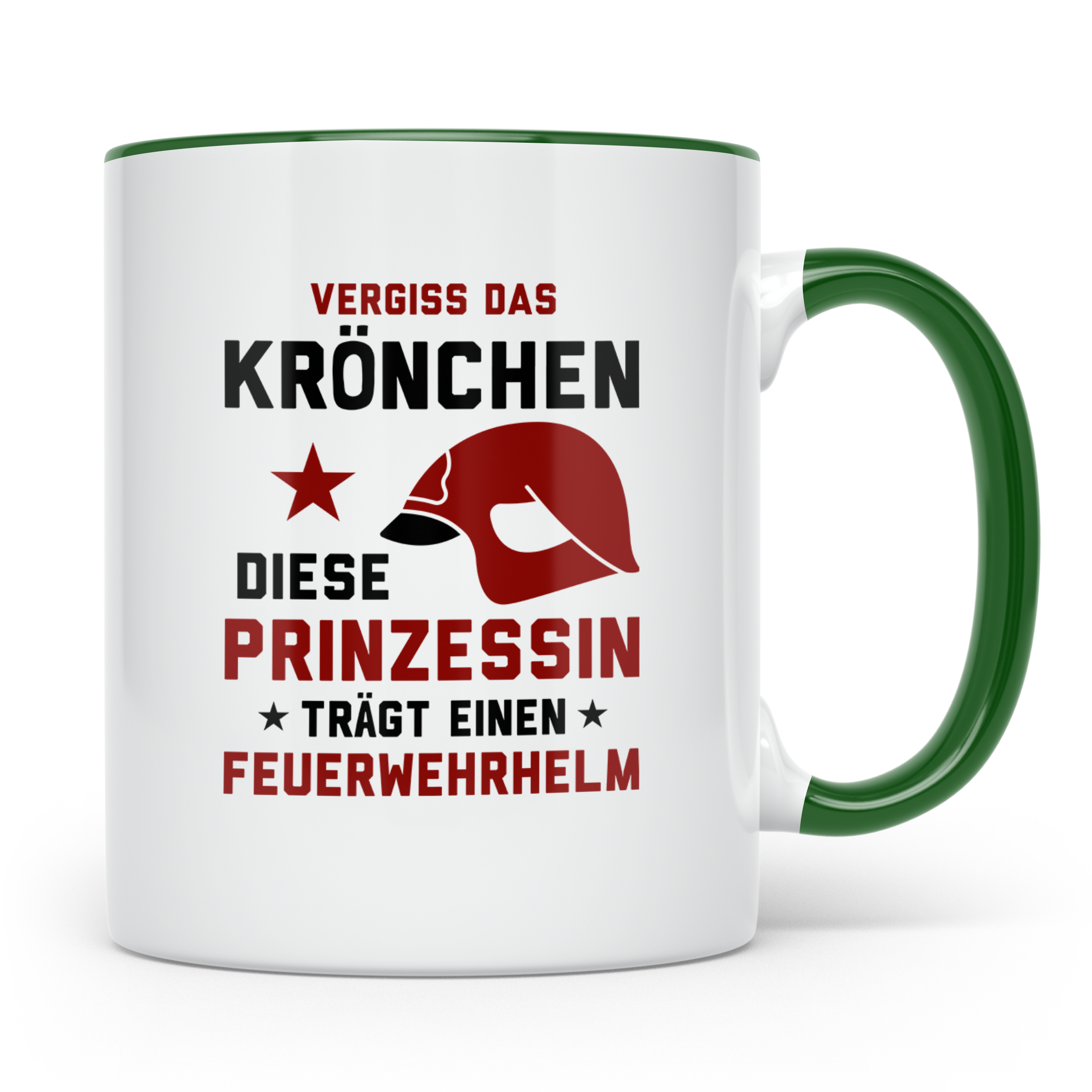 Feuerwehrfrau Tasse mit Spruch Vergiss Prinzessin Feuerwehrh – Grün [farbe:grün]