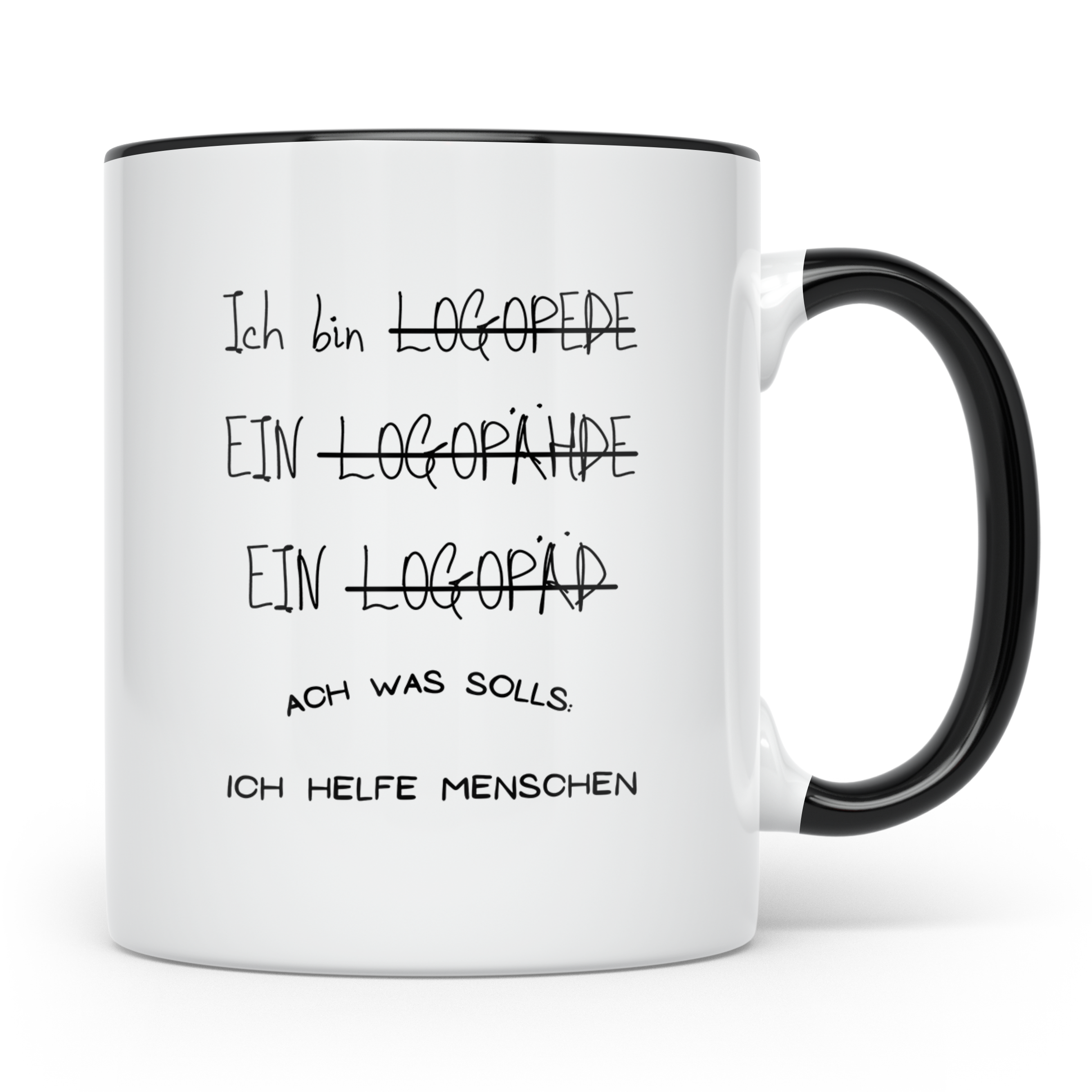 Logopäde Tasse Lustig, Ich helfe Menschen Becher, Logopädie  – Schwarz [farbe:schwarz]
