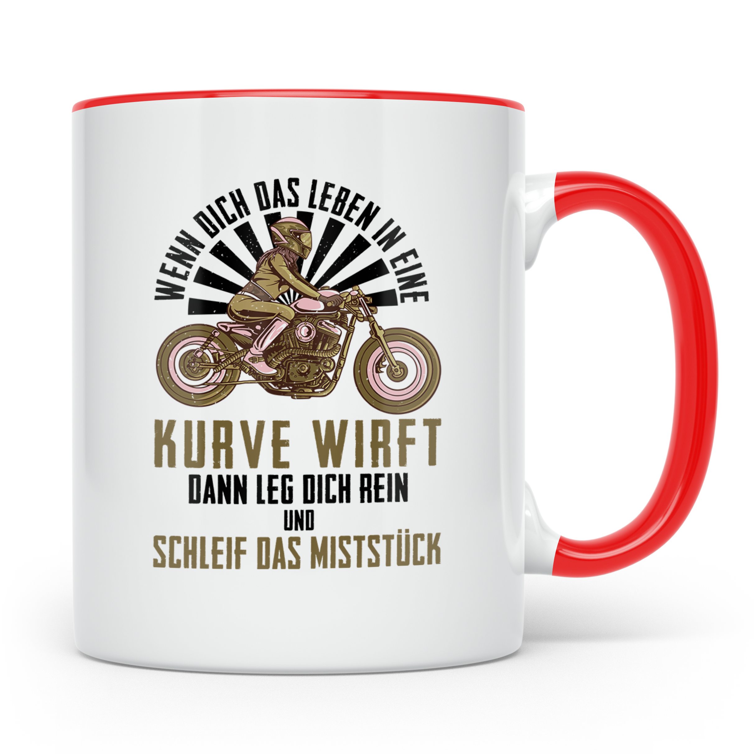 Bikerin Tasse mit Spruch Wenn das Leben dich in eine Kurve w – Rot [farbe:rot]