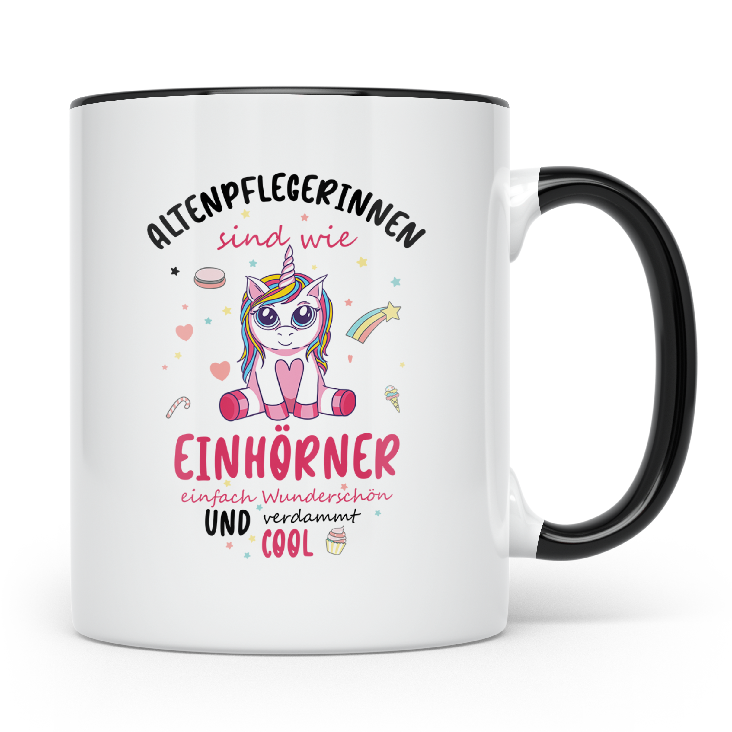 Altenpflegerin Tasse mit Einhorn Spruch als Geschenk für Pfl – Schwarz [farbe:schwarz]
