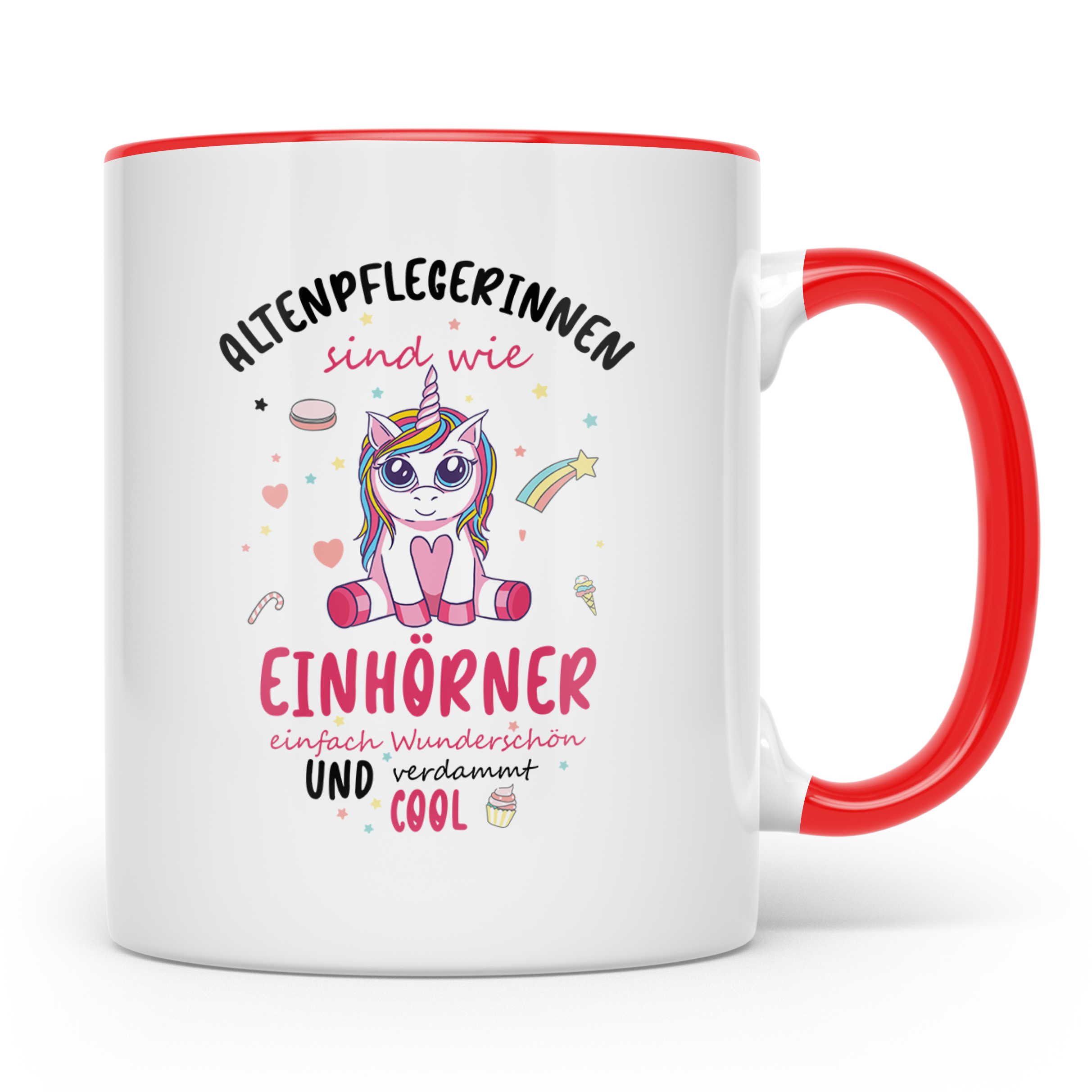 Altenpflegerin Tasse mit Einhorn Spruch als Geschenk für Pfl – Rot [farbe:rot]