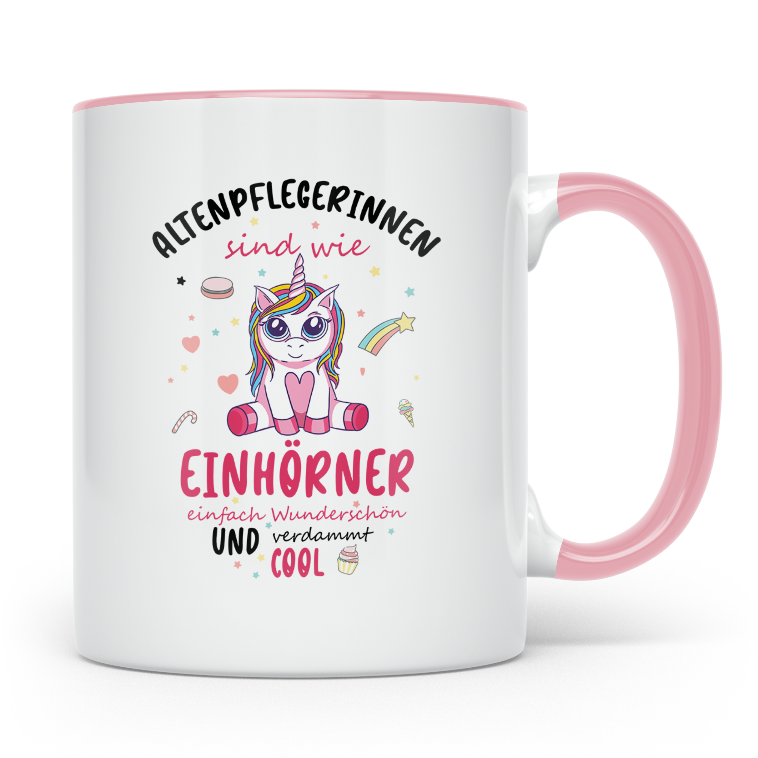 Altenpflegerin Tasse mit Einhorn Spruch als Geschenk für Pfl – Rosa [farbe:rosa]