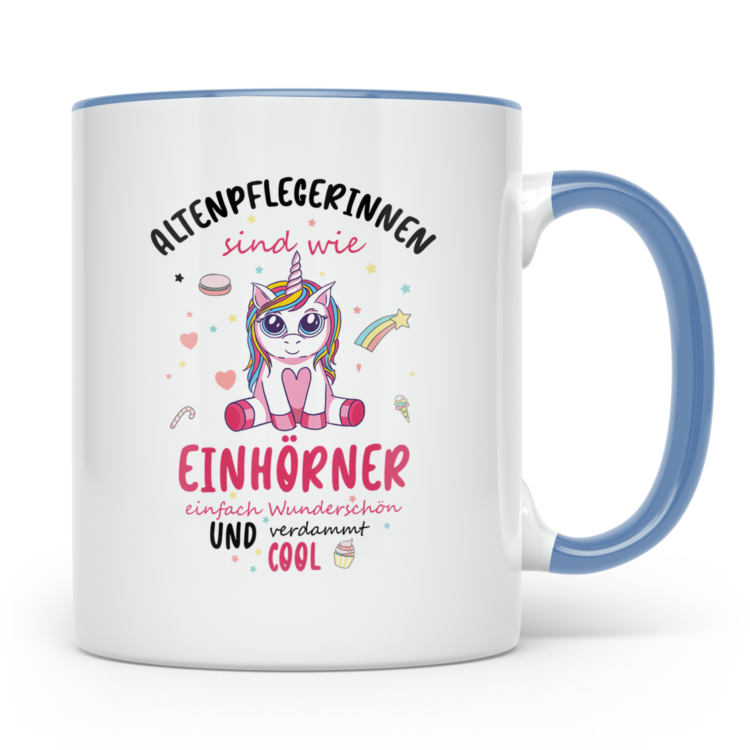 Altenpflegerin Tasse mit Einhorn Spruch als Geschenk für Pfl – Blau [farbe:blau]