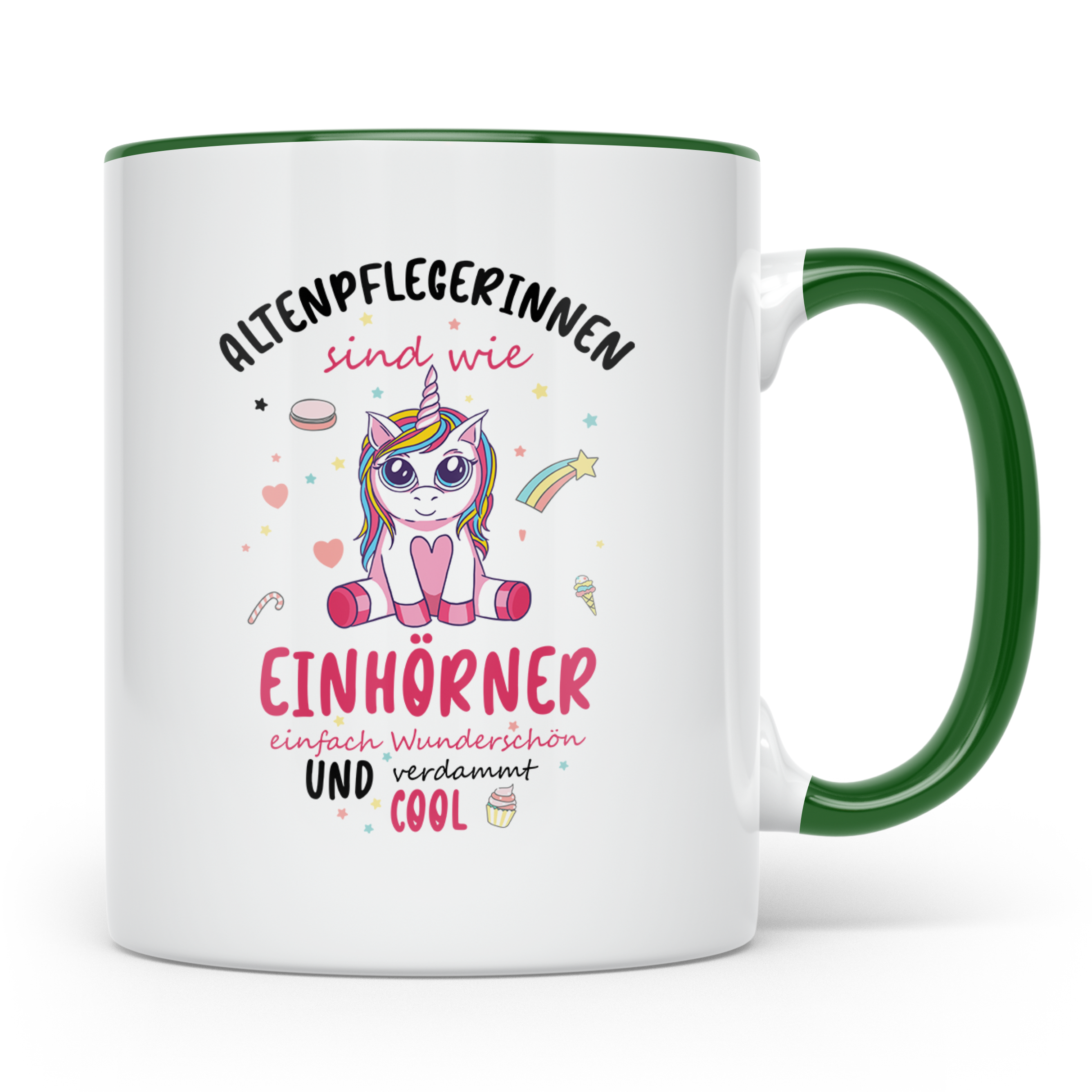 Altenpflegerin Tasse mit Einhorn Spruch als Geschenk für Pfl – Grün [farbe:grün]