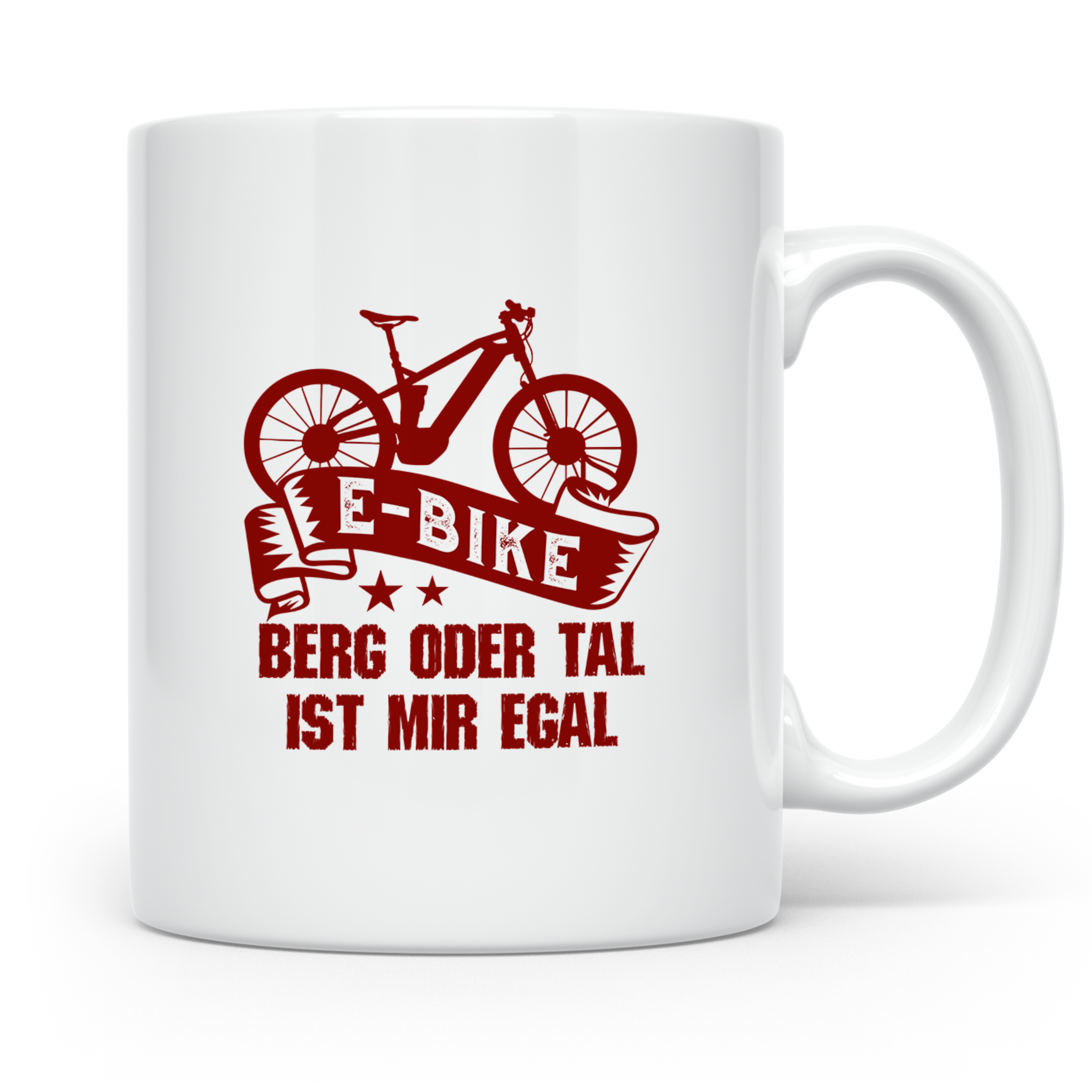 E-Bike Tasse mit Spruch "Berg oder Tal ist mir egal", Gesche – Weiß [farbe:weiß]