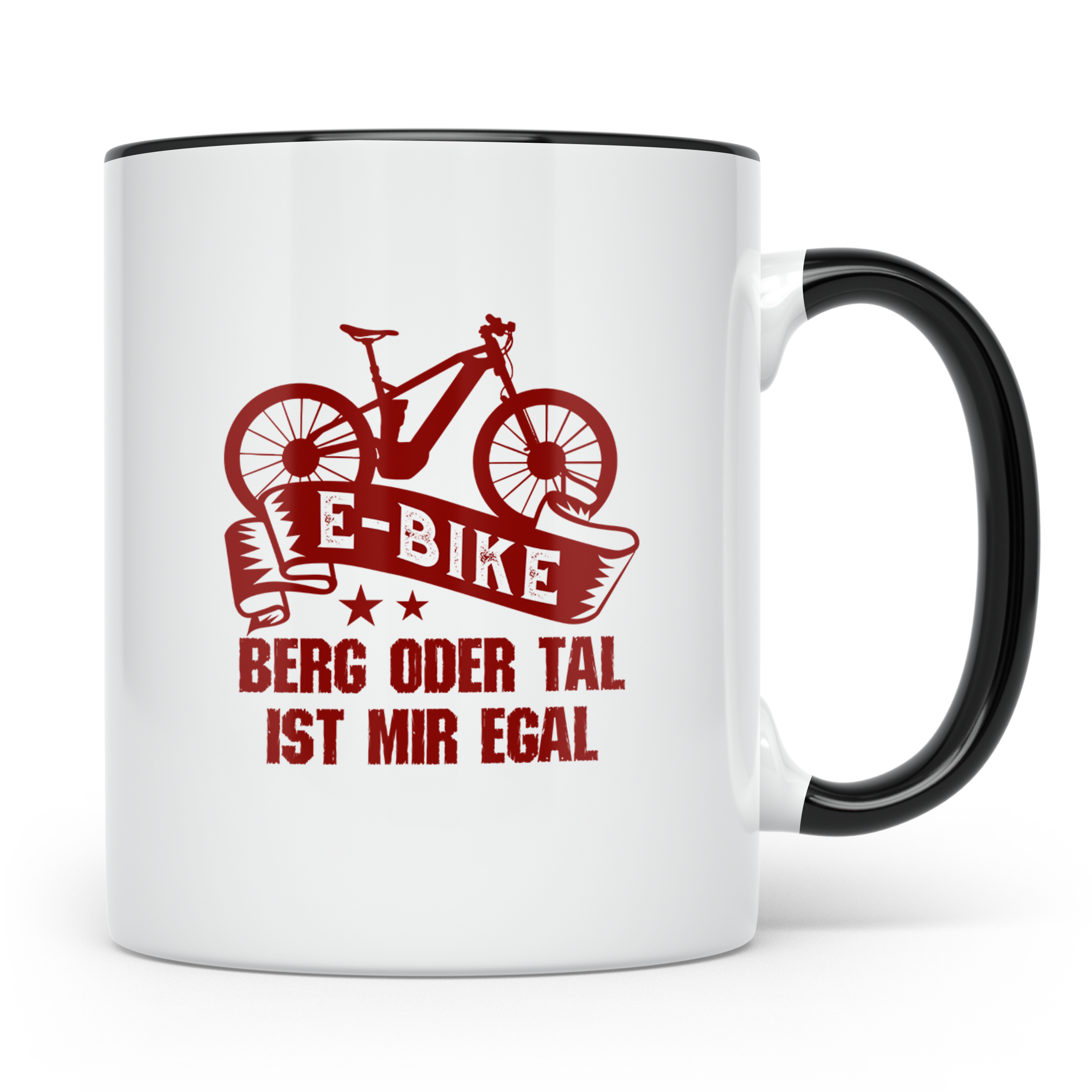 E-Bike Tasse mit Spruch "Berg oder Tal ist mir egal", Gesche – Schwarz [farbe:schwarz]