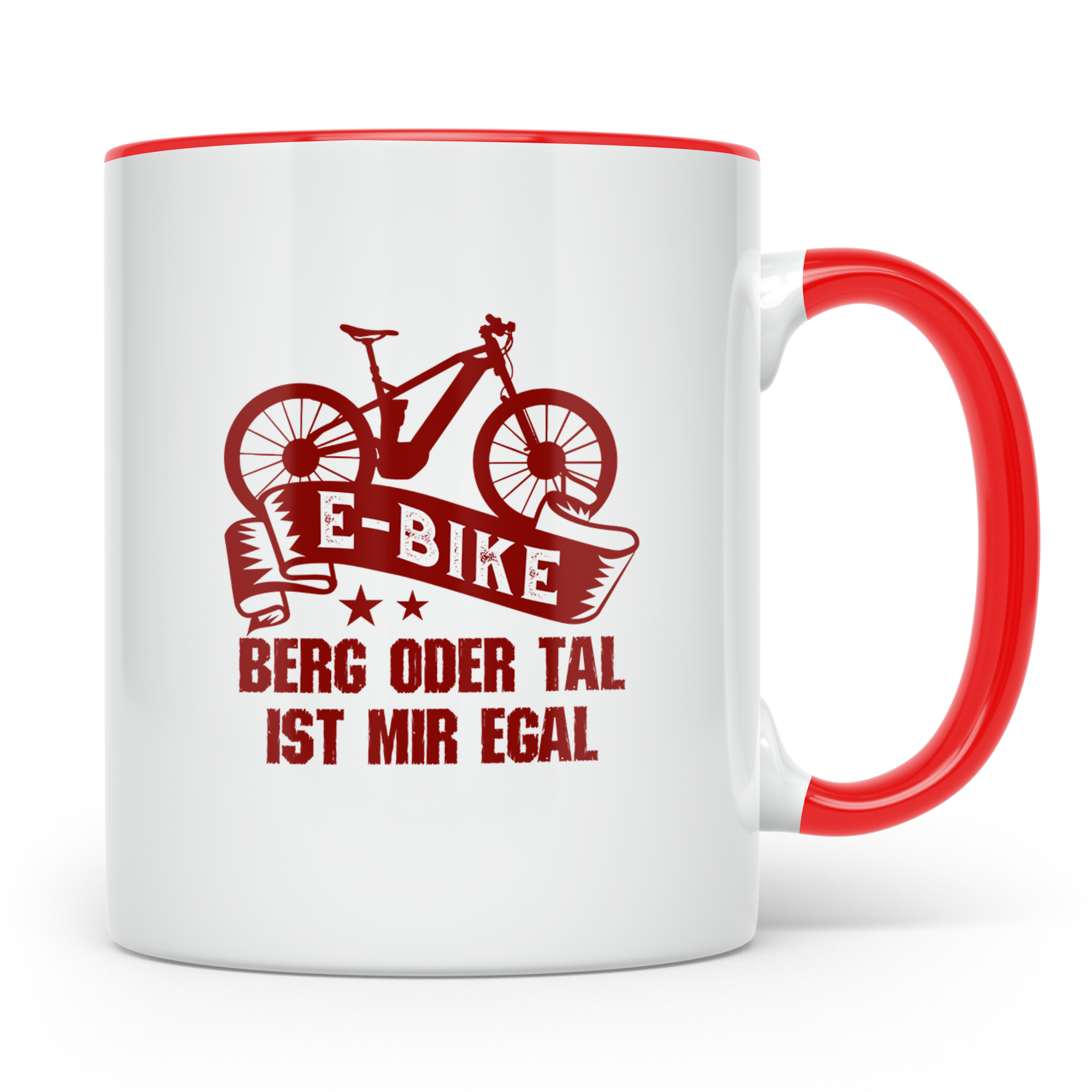 E-Bike Tasse mit Spruch "Berg oder Tal ist mir egal", Gesche – Rot [farbe:rot]