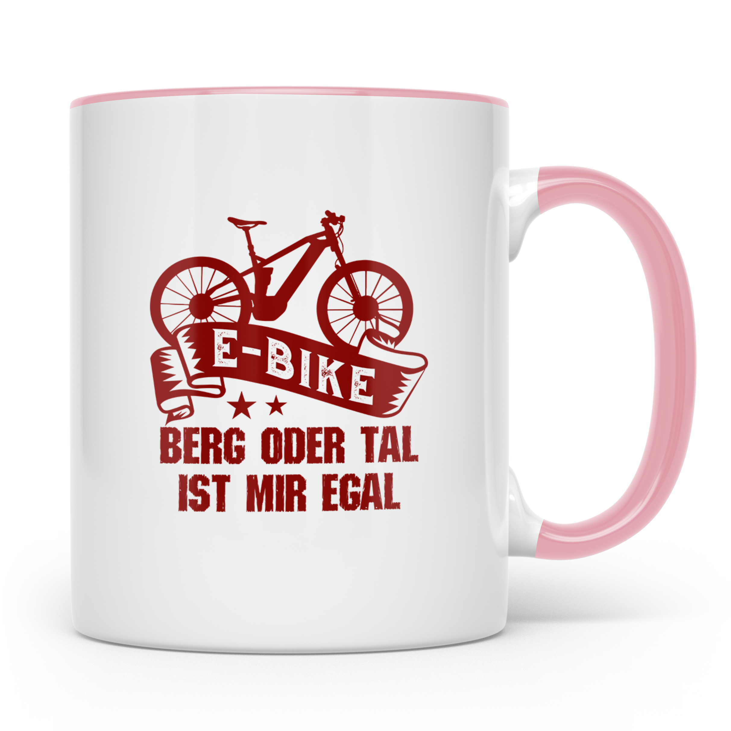 E-Bike Tasse mit Spruch "Berg oder Tal ist mir egal", Gesche – Rosa [farbe:rosa]