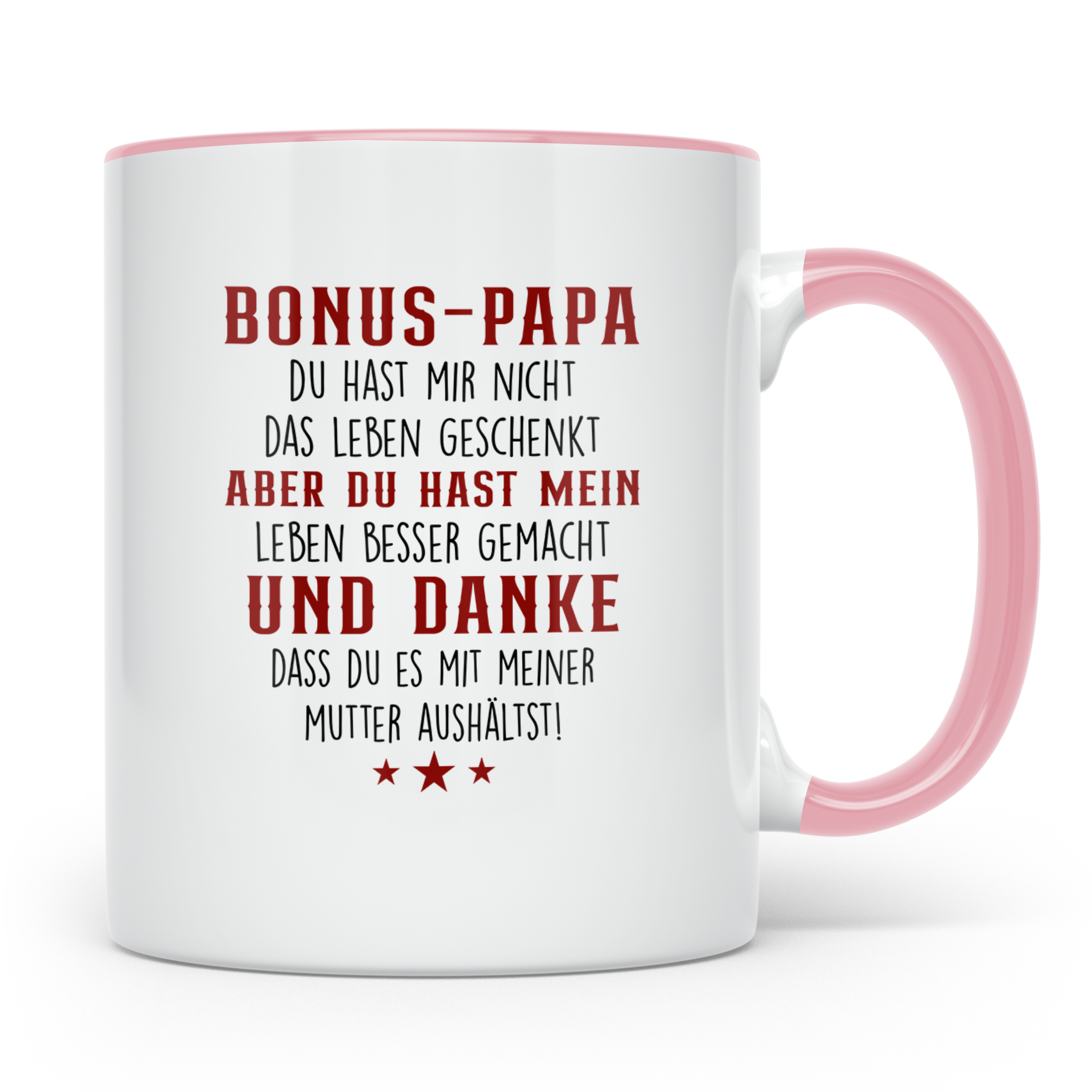 Bonus Papa Tasse mit lustigem Spruch, Geschenk für Stiefvate – Rosa [farbe:rosa]