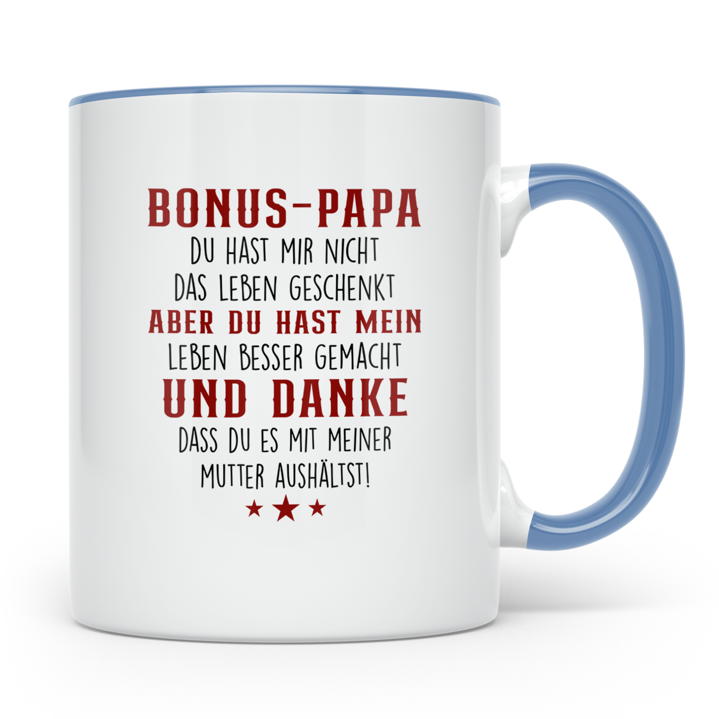 Bonus Papa Tasse mit lustigem Spruch, Geschenk für Stiefvate – Blau [farbe:blau]