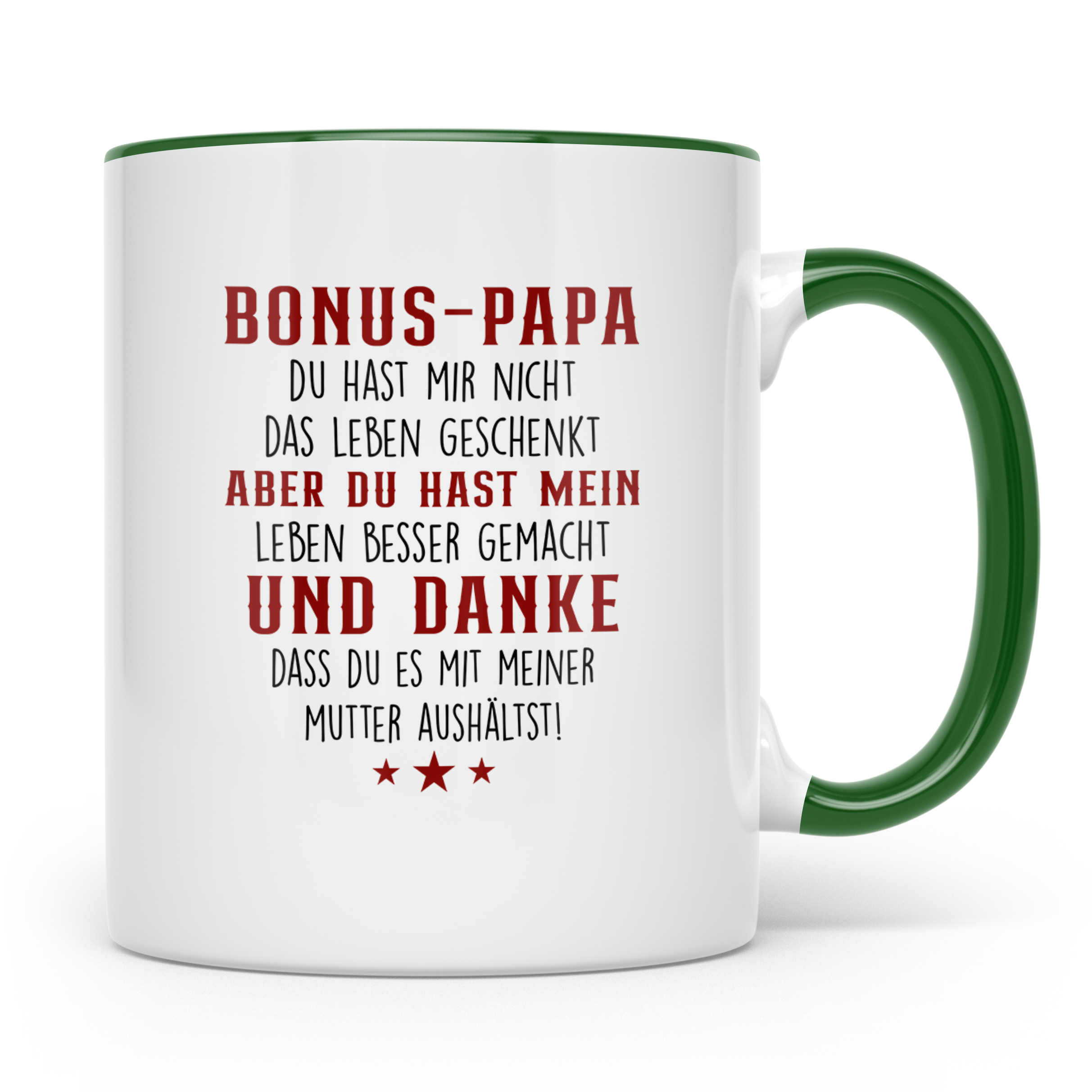 Bonus Papa Tasse mit lustigem Spruch, Geschenk für Stiefvate – Grün [farbe:grün]