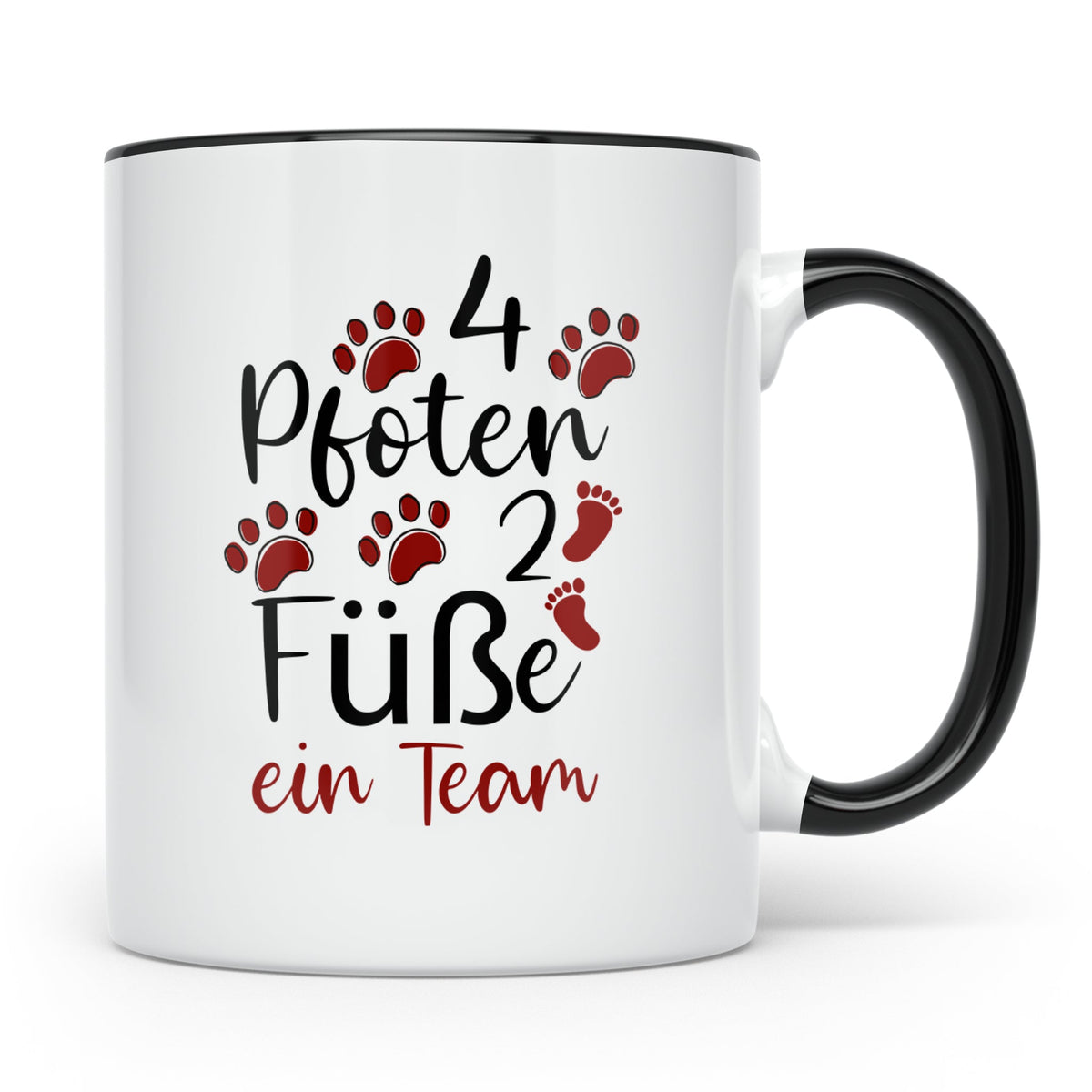 Hundebesitzer Tasse 4 Pfoten 2 Füße ein Team | Geschenk Frau – Schwarz [farbe:schwarz]