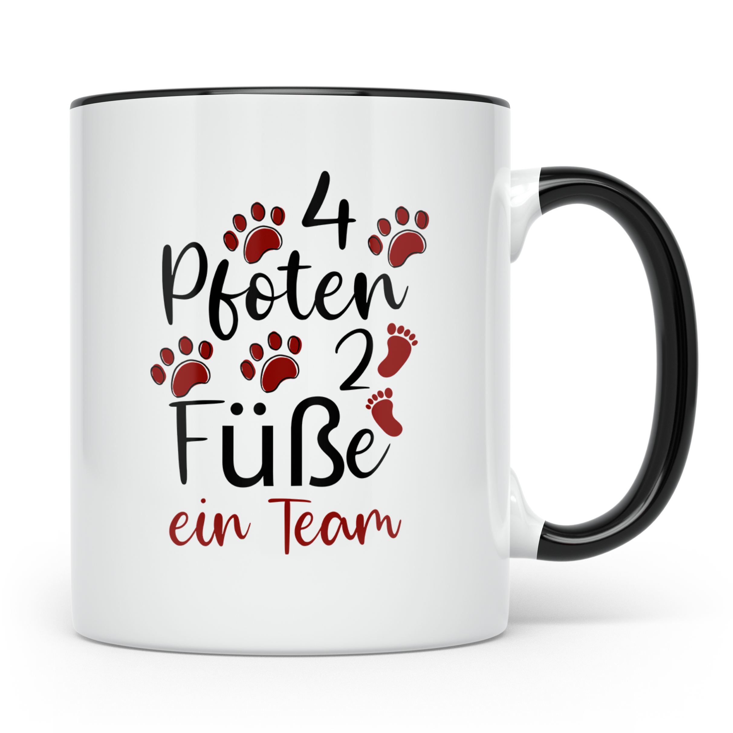 Hundebesitzer Tasse 4 Pfoten 2 Füße ein Team | Geschenk Frau – Schwarz [farbe:schwarz]