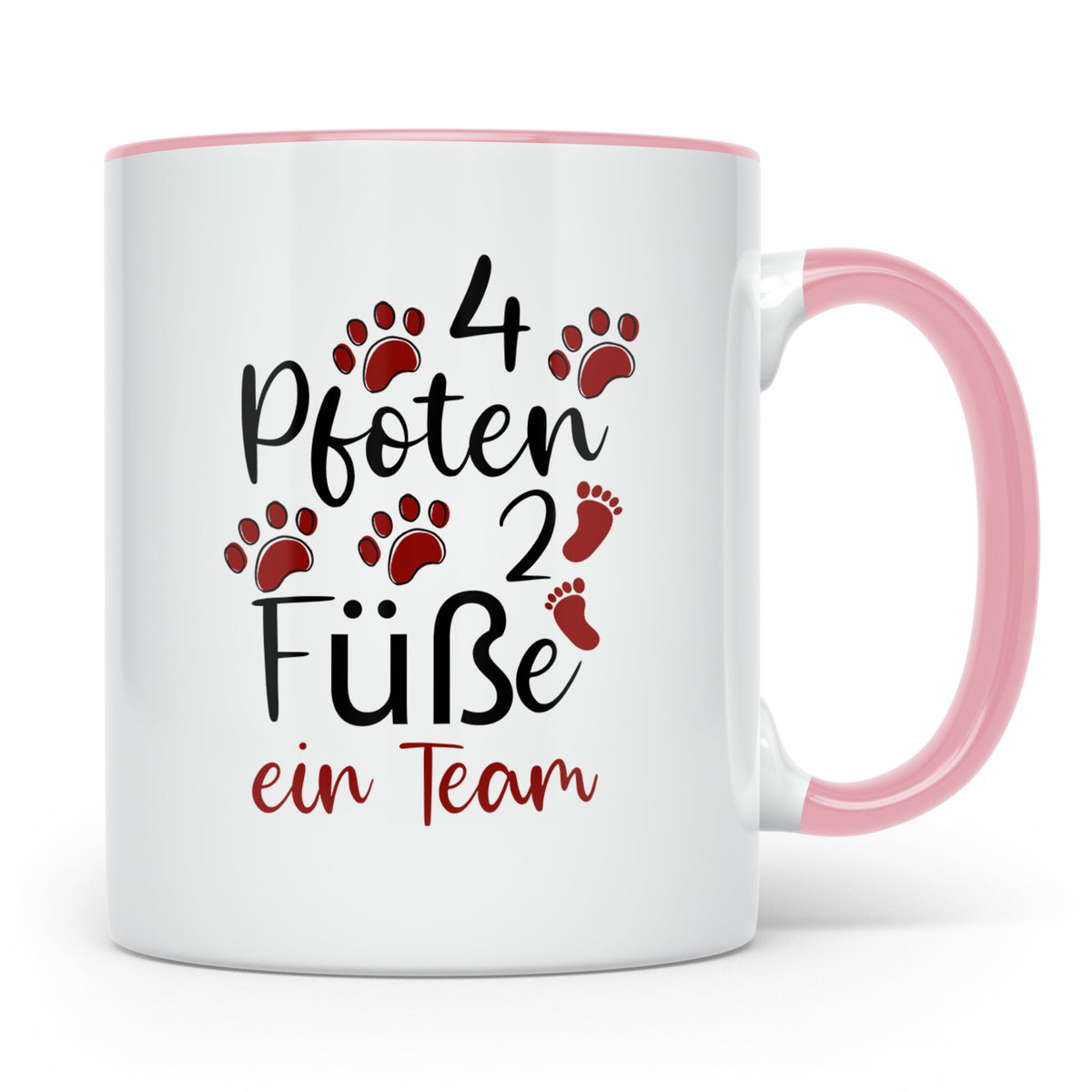 Hundebesitzer Tasse 4 Pfoten 2 Füße ein Team | Geschenk Frau – Rosa [farbe:rosa]