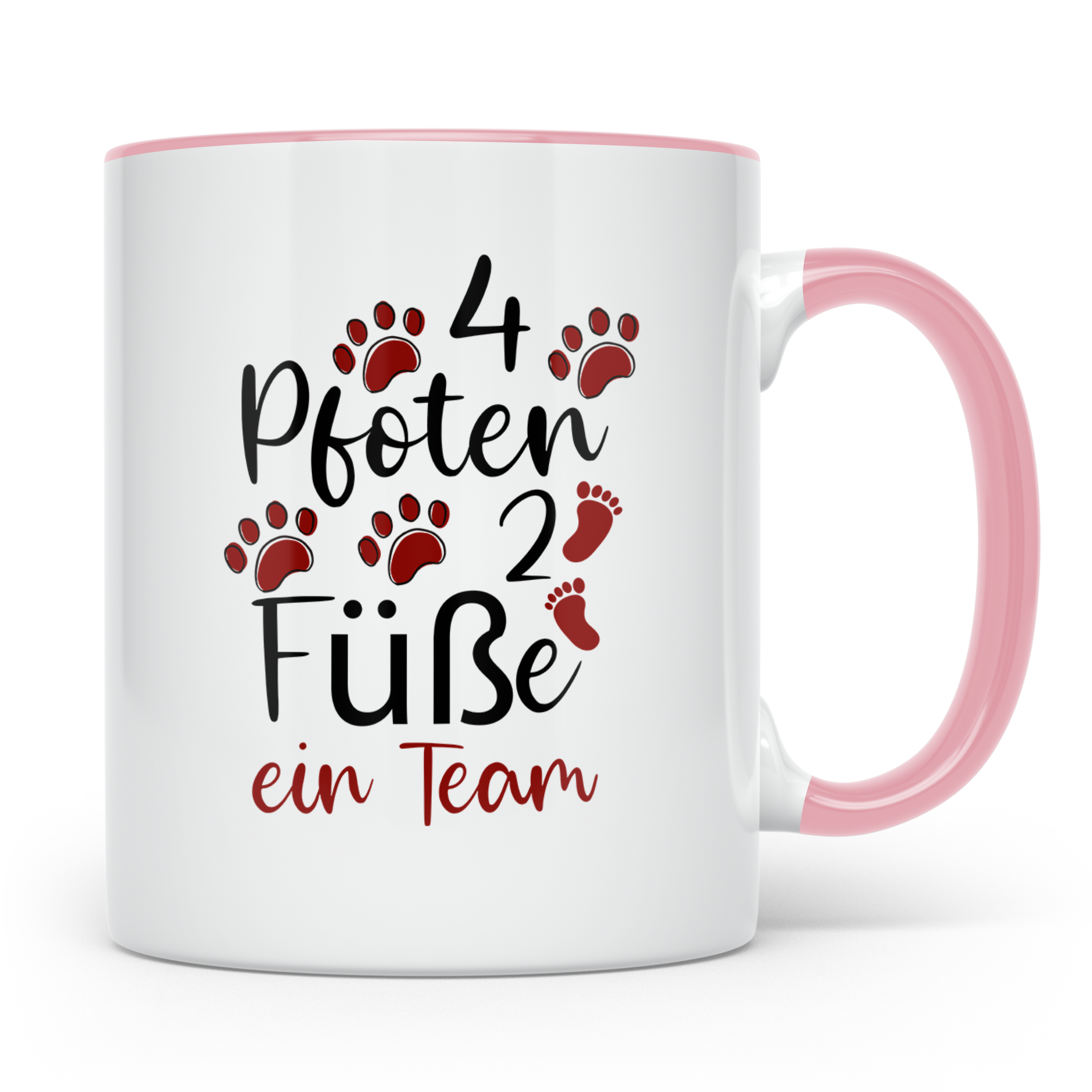 Hundebesitzer Tasse 4 Pfoten 2 Füße ein Team | Geschenk Frau – Rosa [farbe:rosa]