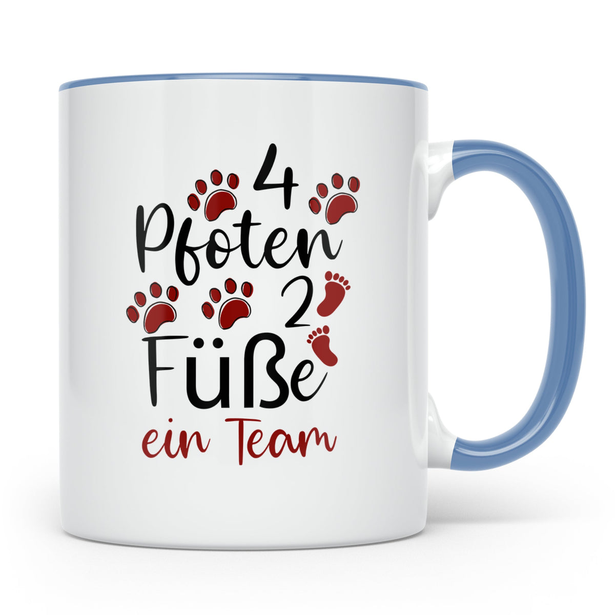 Hundebesitzer Tasse 4 Pfoten 2 Füße ein Team | Geschenk Frau – Blau [farbe:blau]