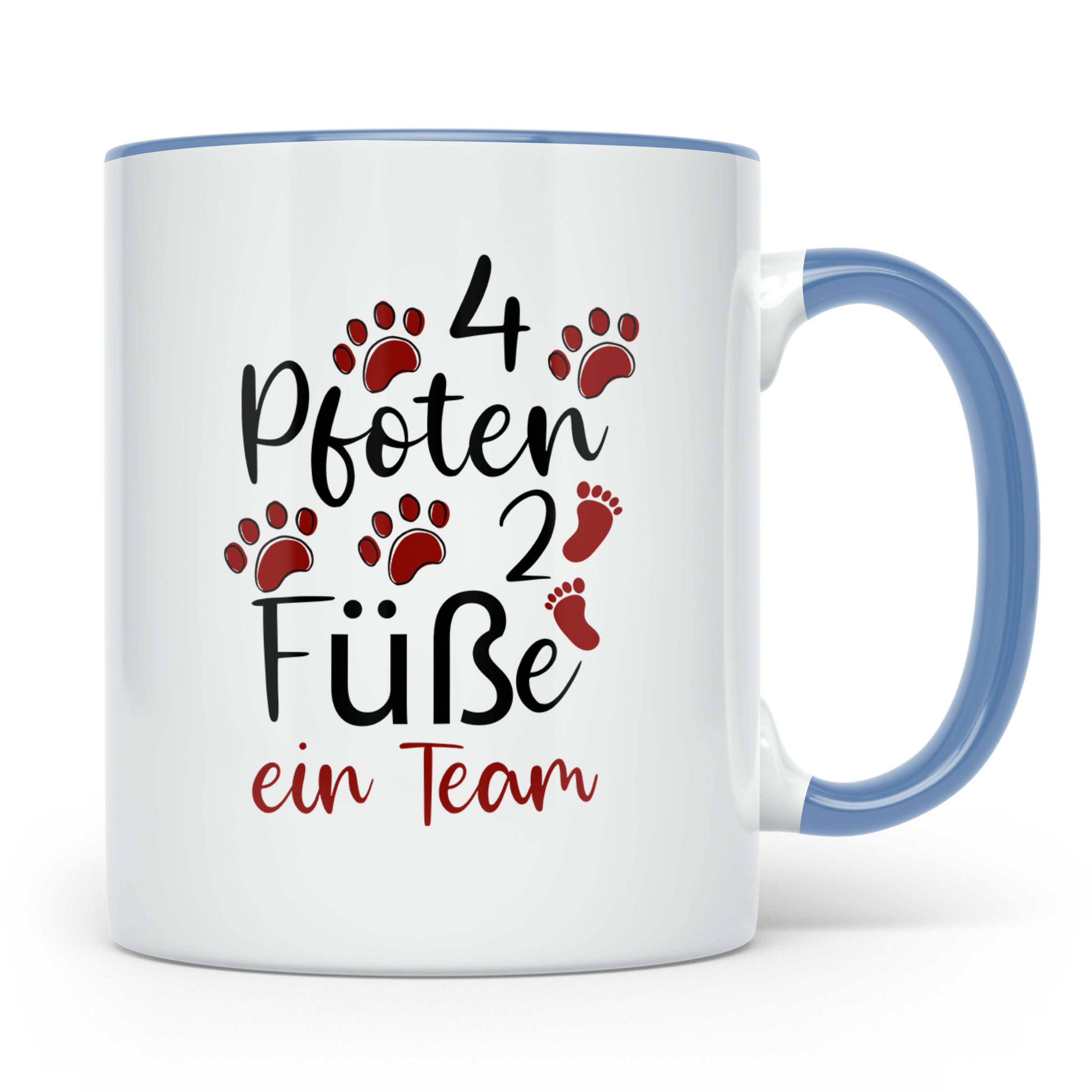 Hundebesitzer Tasse 4 Pfoten 2 Füße ein Team | Geschenk Frau – Blau [farbe:blau]
