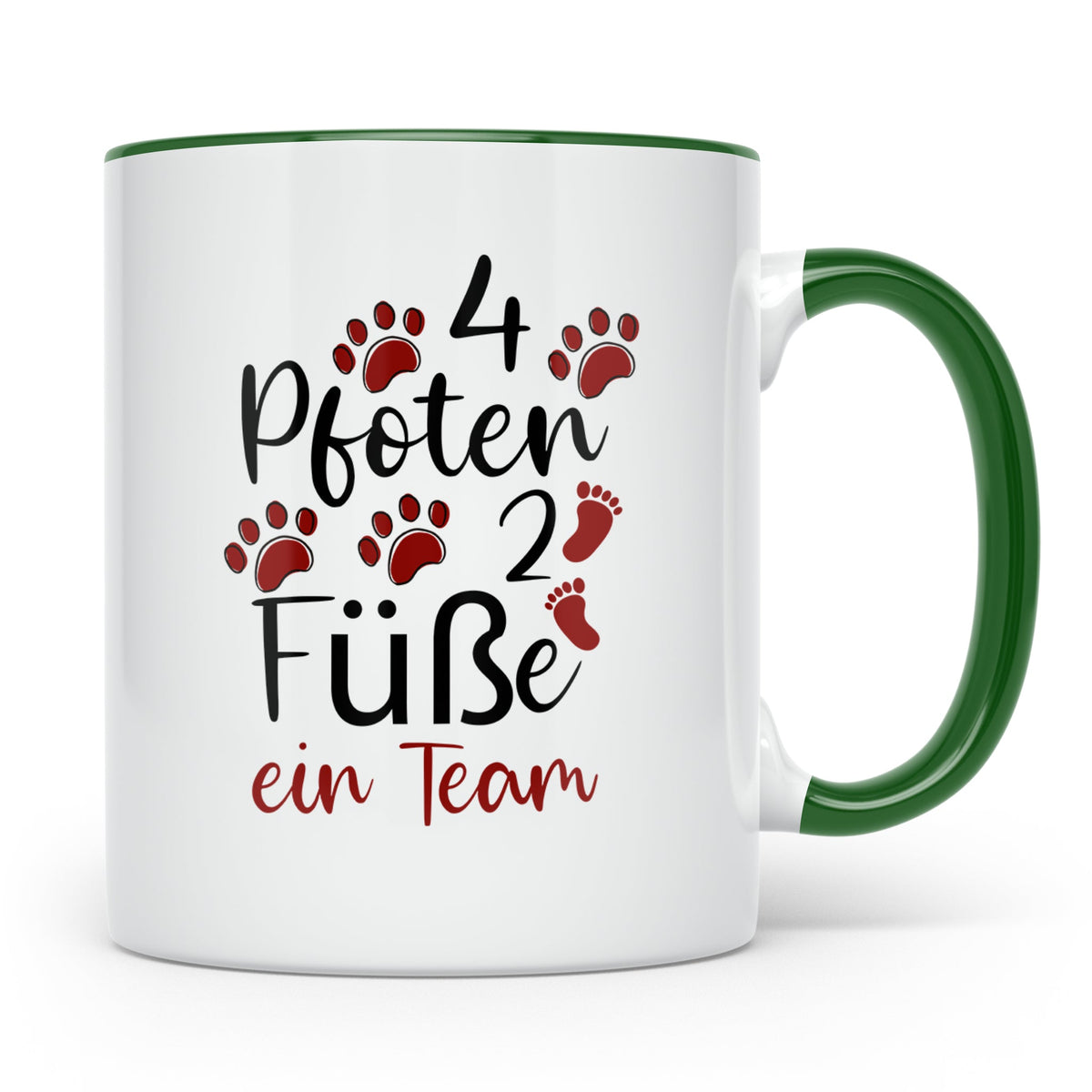 Hundebesitzer Tasse 4 Pfoten 2 Füße ein Team | Geschenk Frau – Grün [farbe:grün]