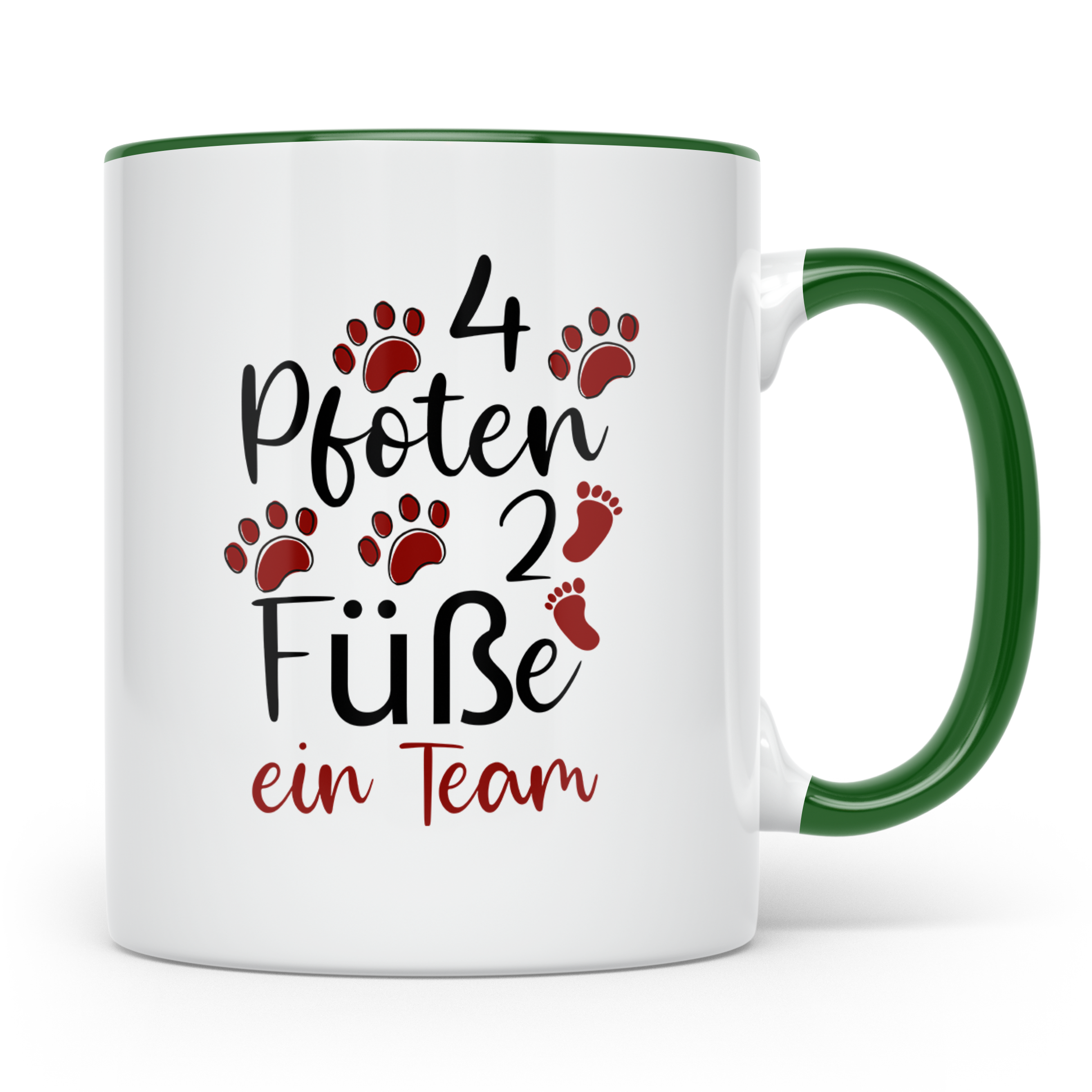 Hundebesitzer Tasse 4 Pfoten 2 Füße ein Team | Geschenk Frau – Grün [farbe:grün]
