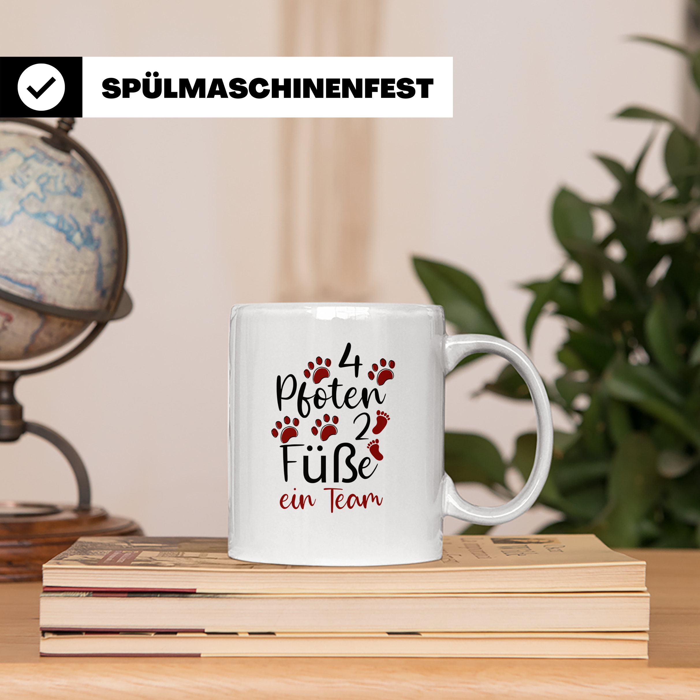 Hundebesitzer Tasse 4 Pfoten 2 Füße ein Team | Geschenk Frau – Weiß [farbe:weiß]