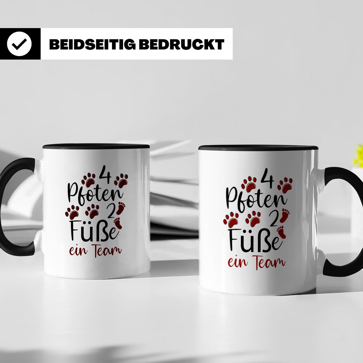 Hundebesitzer Tasse 4 Pfoten 2 Füße ein Team | Geschenk Frau – Schwarz [farbe:schwarz]