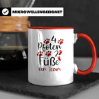 Hundebesitzer Tasse 4 Pfoten 2 Füße ein Team | Geschenk Frau – Rot [farbe:rot]