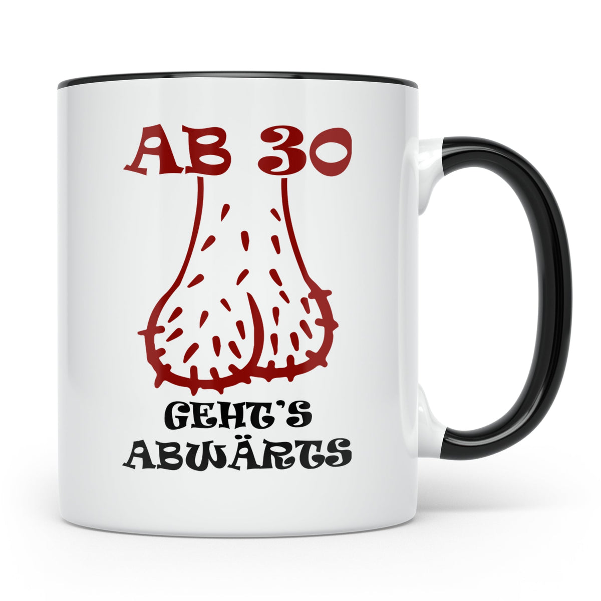 30. Geburtstag Mann Tasse lustig Ab 30 geht's abwärts Hoden  – Schwarz [farbe:schwarz]