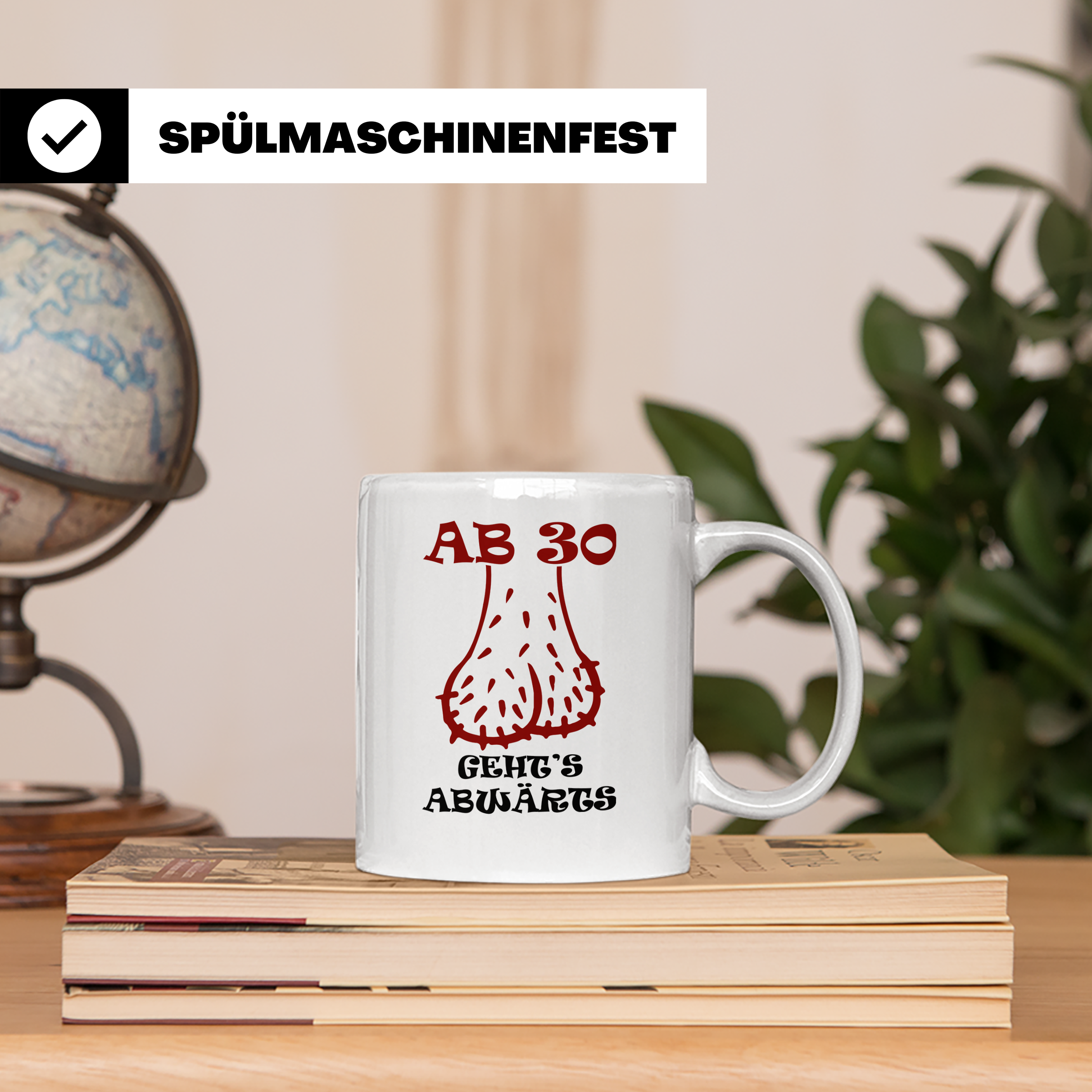 30. Geburtstag Mann Tasse lustig Ab 30 geht's abwärts Hoden  – Weiß [farbe:weiß]