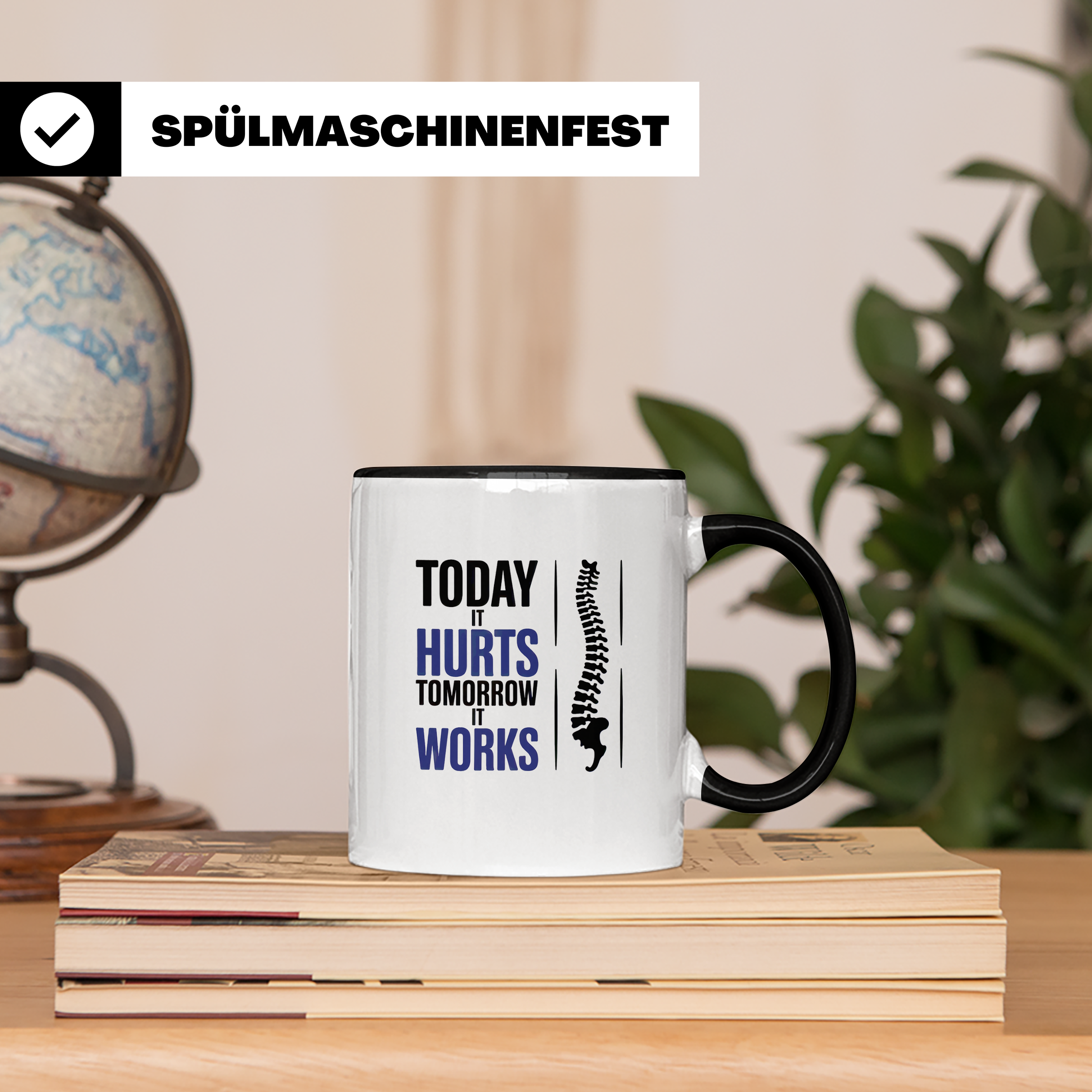 Chiropraktiker Tasse - Heute Schmerz, Morgen Stark - Wirbelsäule Geschenkidee für Osteopathen, Physiotherapeuten - Kaffeetasse