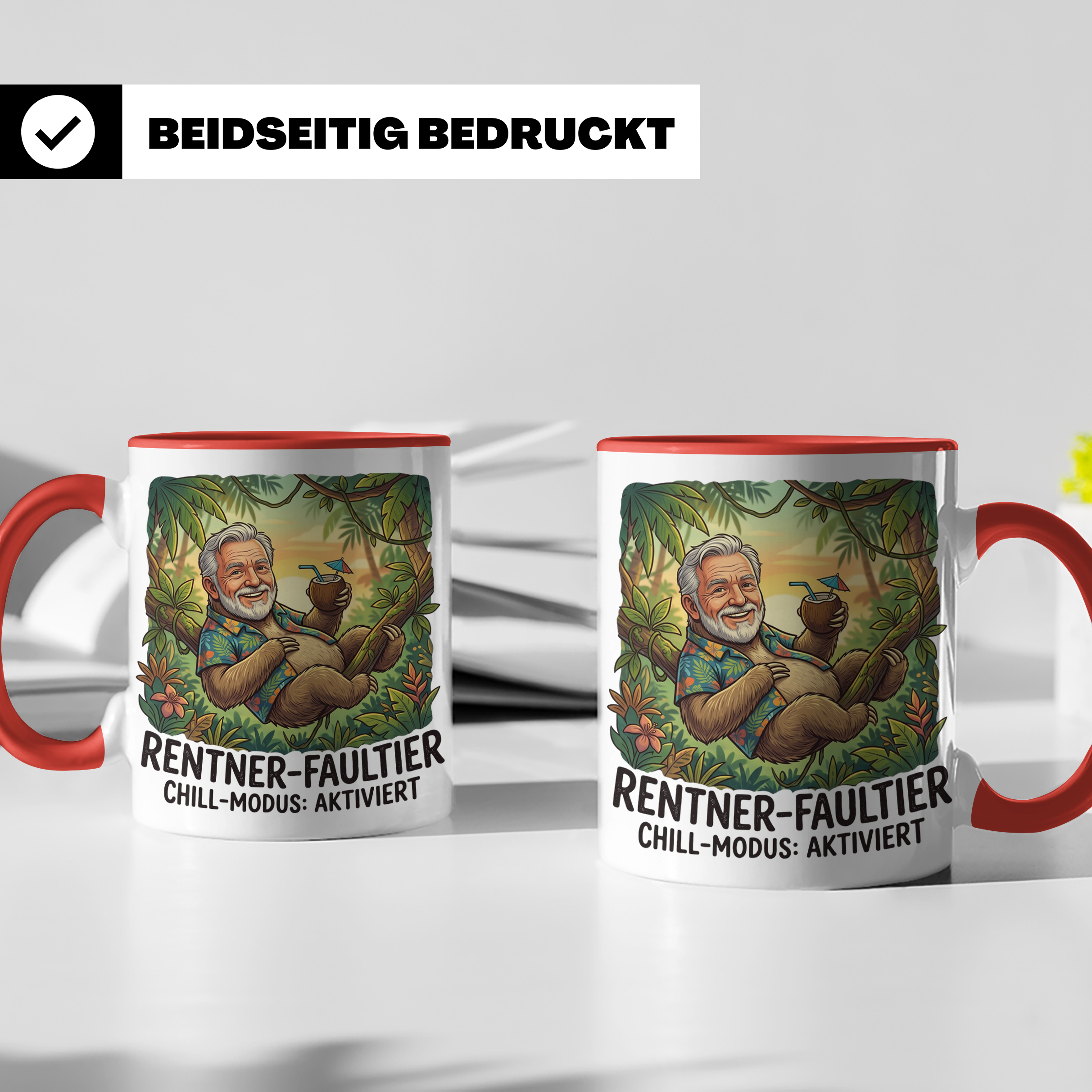 Geschenk Ruhestand personalisiert mit Foto - Rentner Faultier Tasse Chill Modus