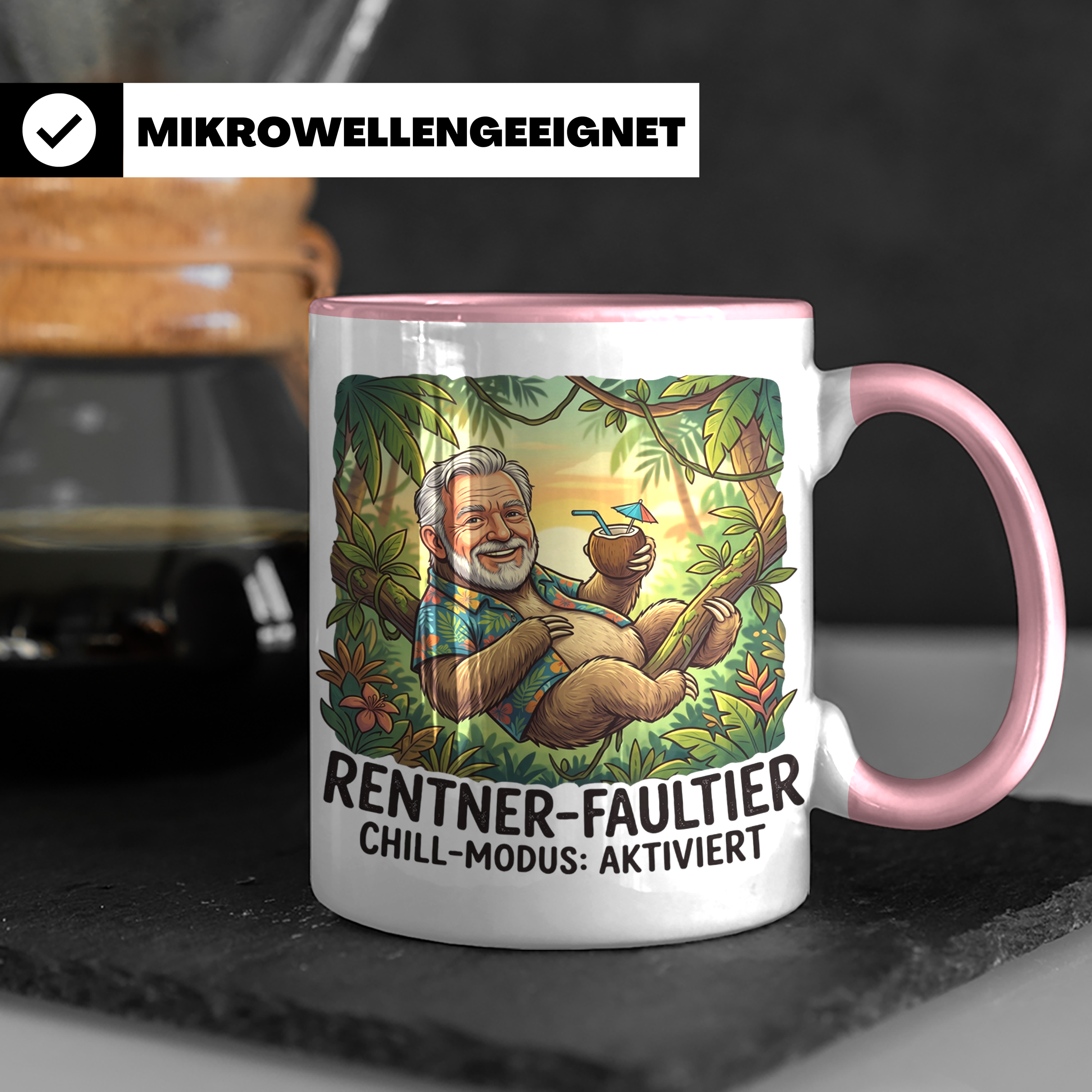 Personalisierte Tasse Rente mit eigenem Gesicht Lustiges Rentner Faultier Geschenk
