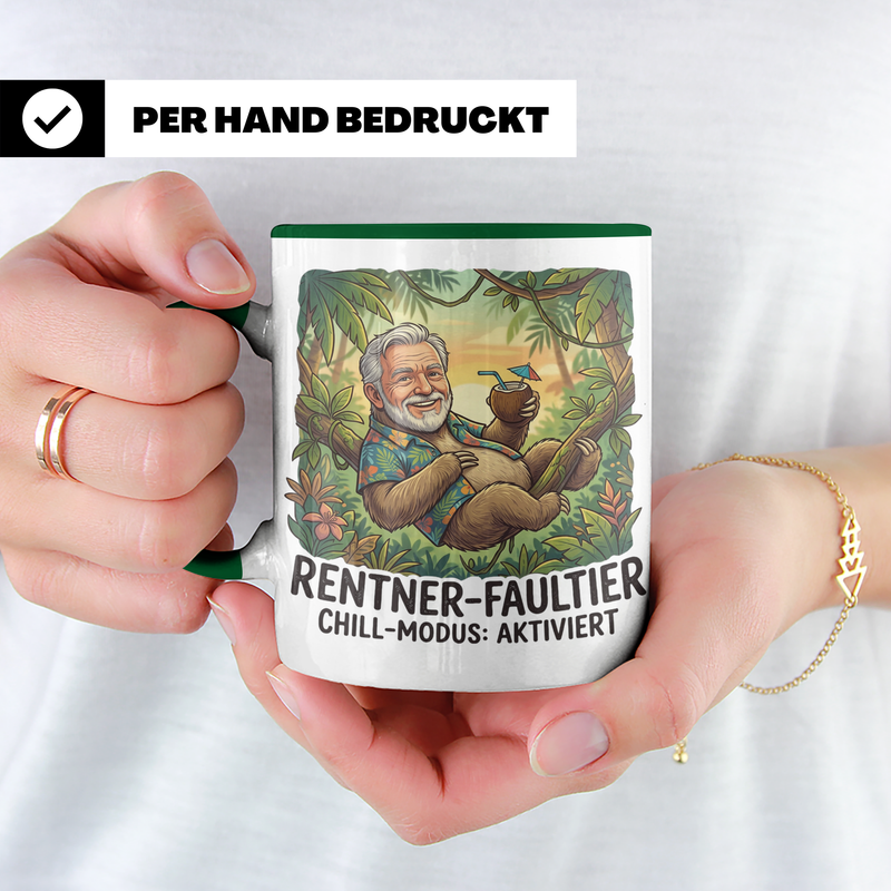 Witzige Rentner Tasse mit Foto Geschenk Ruhestand Kollege Faultier individuell