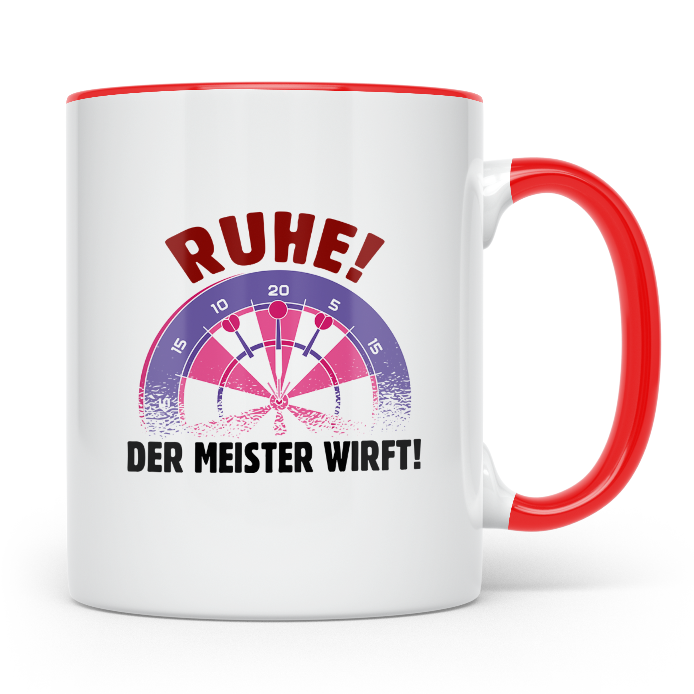 Dart Tasse mit Spruch Ruhe der Meister wirft! Kaffeetasse fü – Rot [farbe:rot]