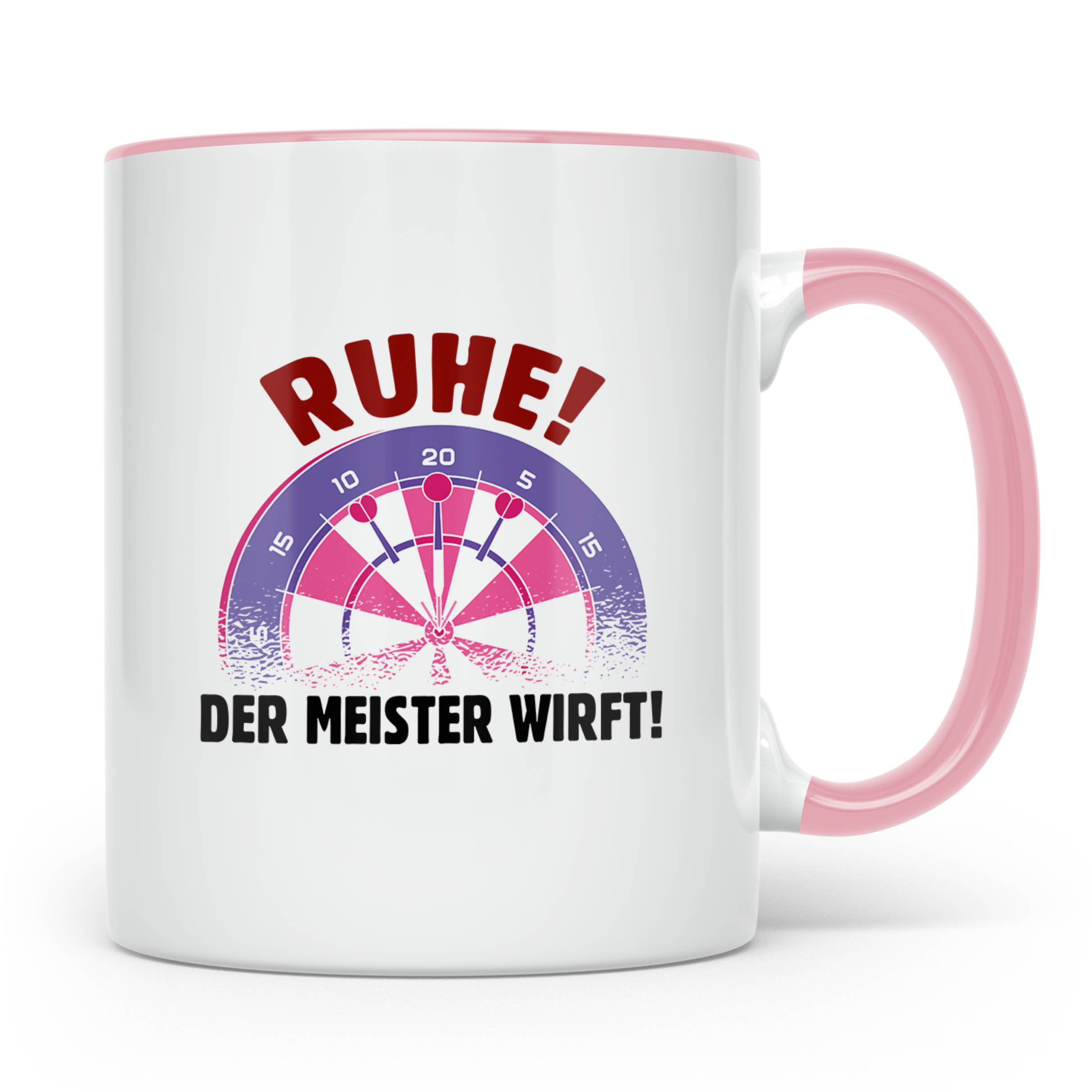 Dart Tasse mit Spruch Ruhe der Meister wirft! Kaffeetasse fü – Rosa [farbe:rosa]