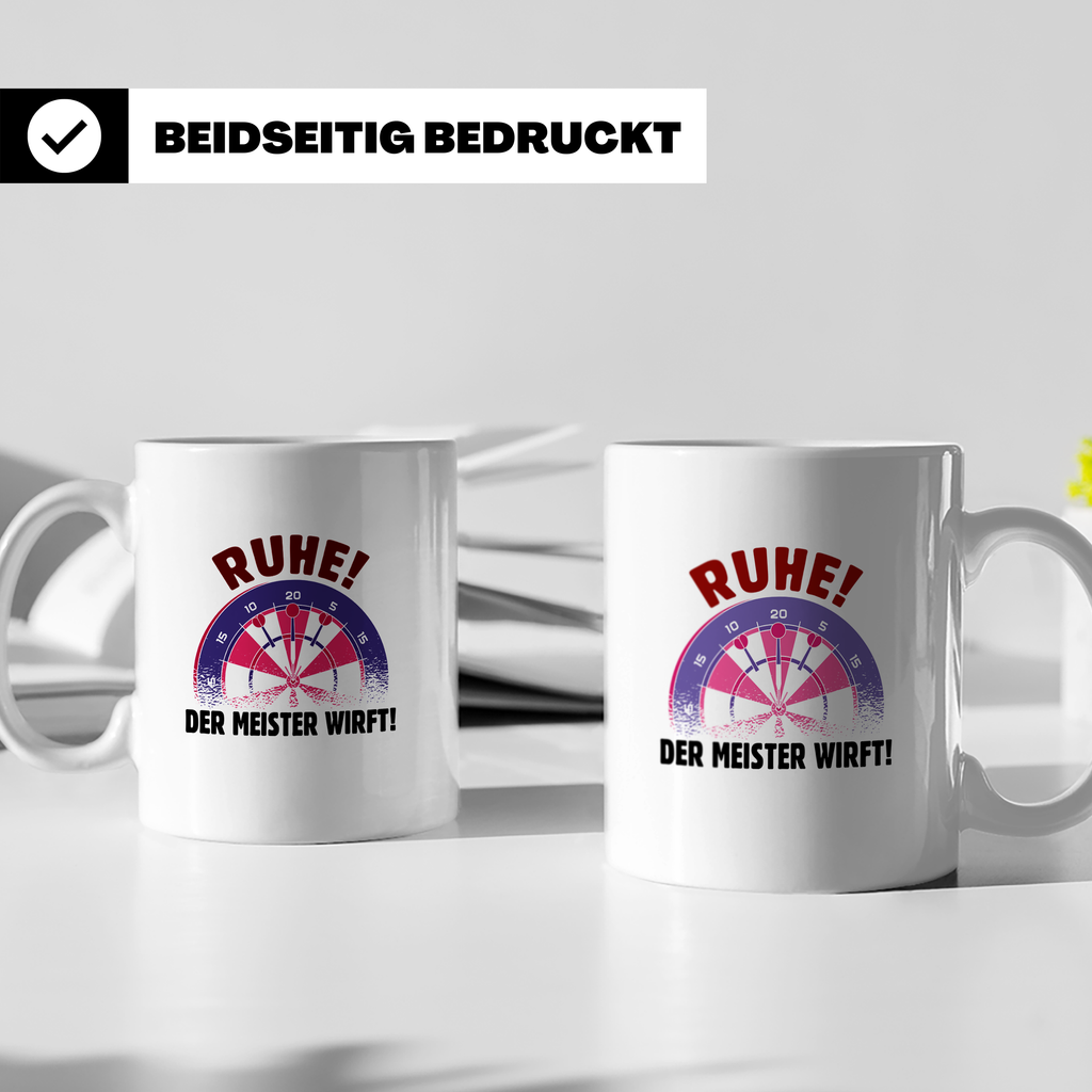Dart Tasse mit Spruch Ruhe der Meister wirft! Kaffeetasse fü – Weiß [farbe:weiß]