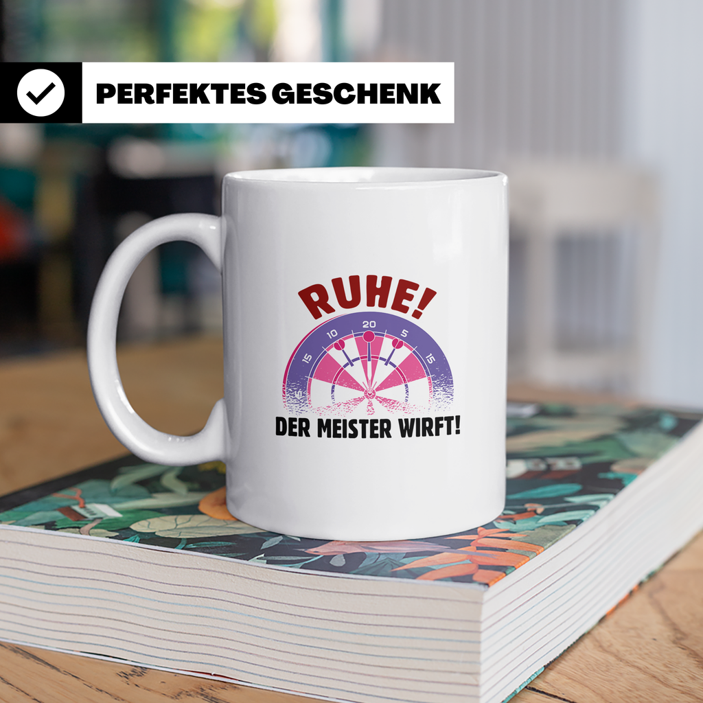 Dart Tasse mit Spruch Ruhe der Meister wirft! Kaffeetasse fü – Weiß [farbe:weiß]