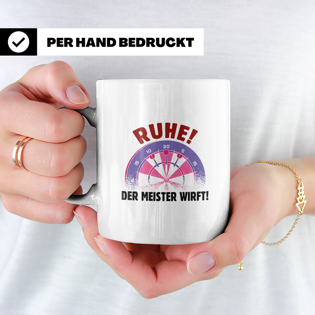 Dart Tasse mit Spruch Ruhe der Meister wirft! Kaffeetasse fü – Weiß [farbe:weiß]