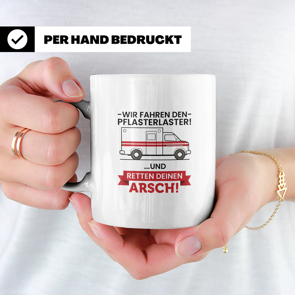 Pflasterlaster Tasse mit Spruch | Geschenk für Sanitäter, Re – Weiß [farbe:weiß]