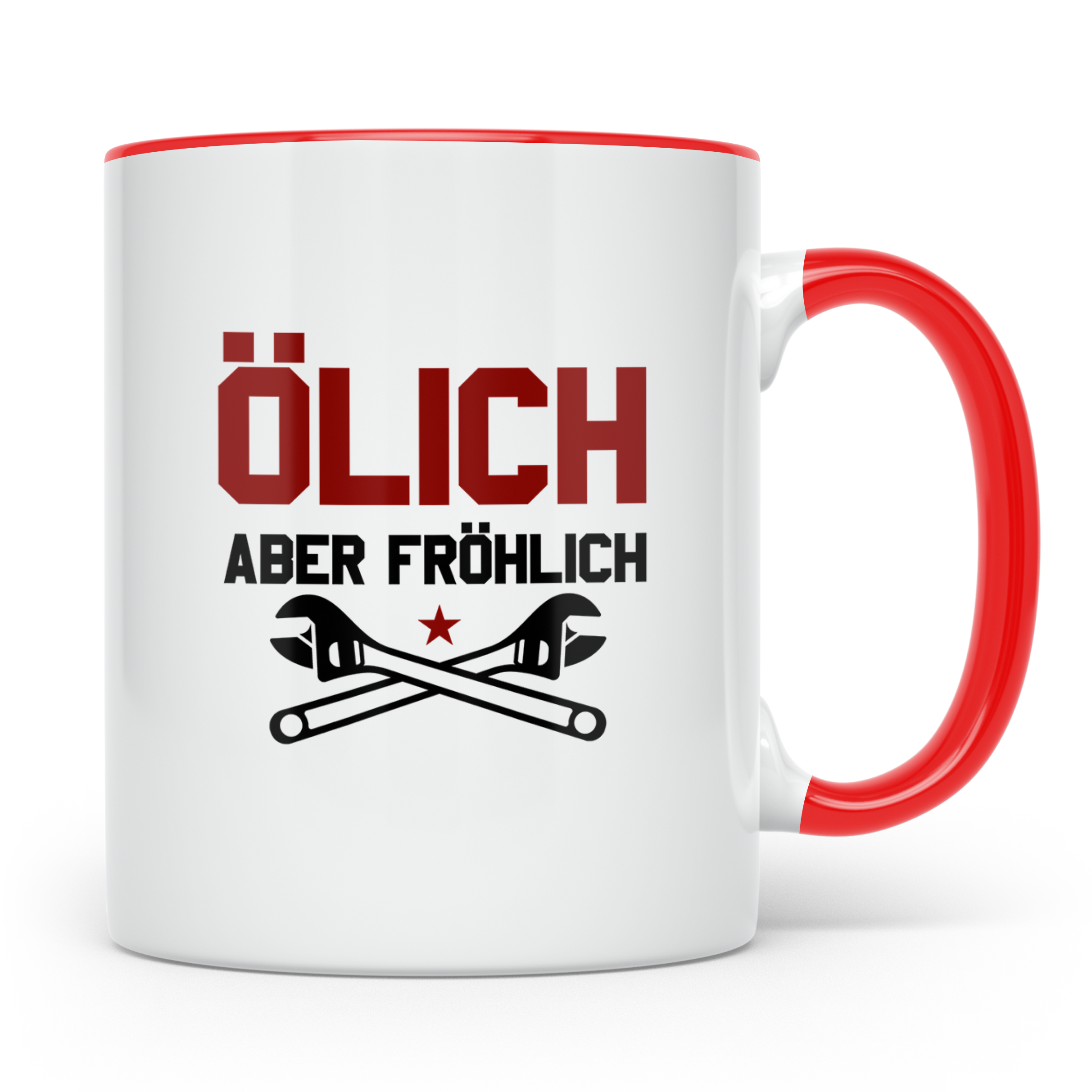 Mechaniker Tasse mit Spruch Ölich aber Fröhlich, Geschenk fü – Rot [farbe:rot]