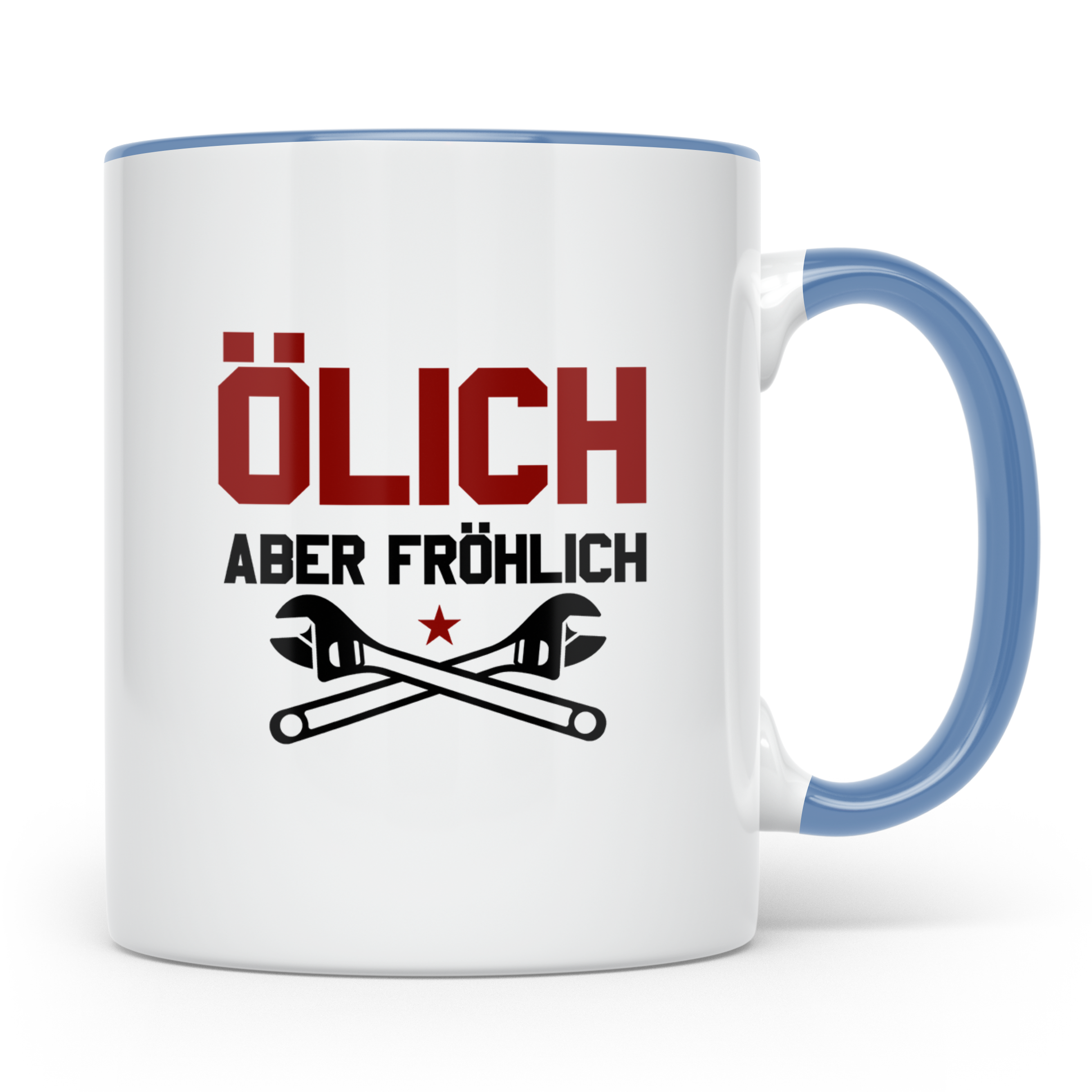 Mechaniker Tasse mit Spruch Ölich aber Fröhlich, Geschenk fü – Blau [farbe:blau]