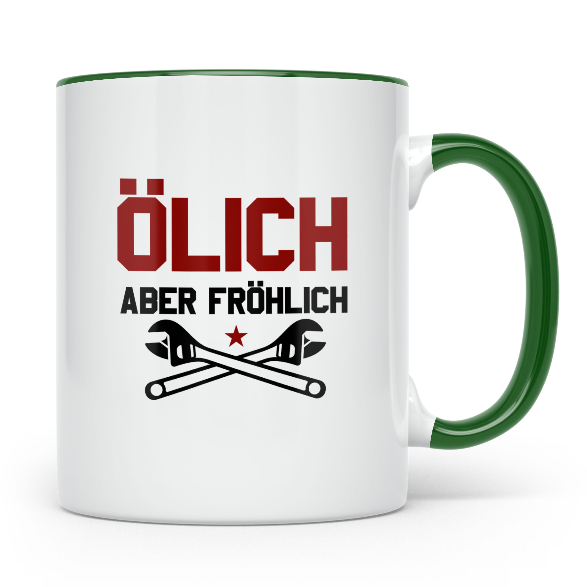 Mechaniker Tasse mit Spruch Ölich aber Fröhlich, Geschenk fü – Grün [farbe:grün]