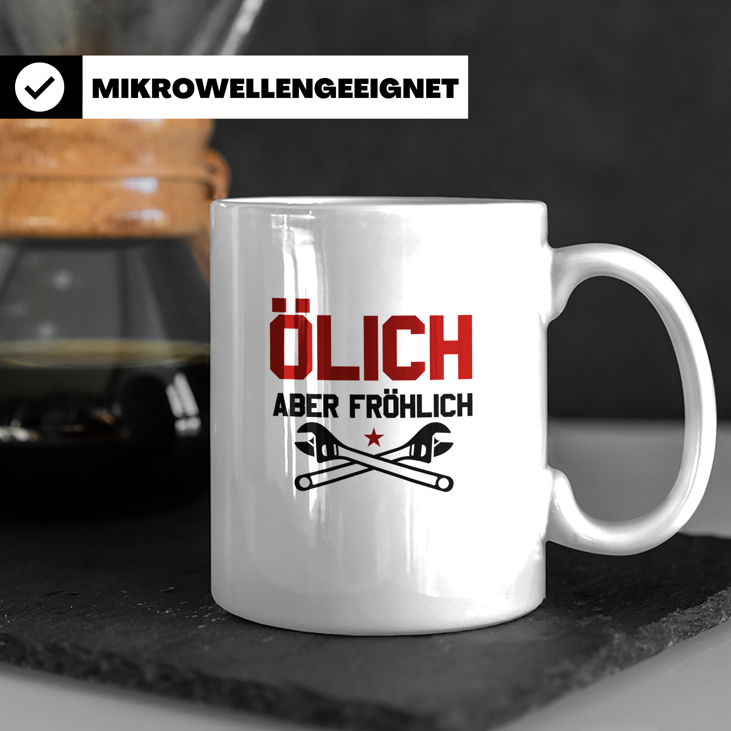 Mechaniker Tasse mit Spruch Ölich aber Fröhlich, Geschenk fü – Weiß [farbe:weiß]
