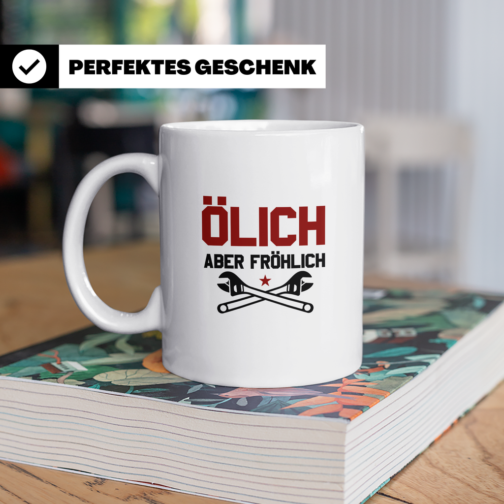 Mechaniker Tasse mit Spruch Ölich aber Fröhlich, Geschenk fü – Weiß [farbe:weiß]