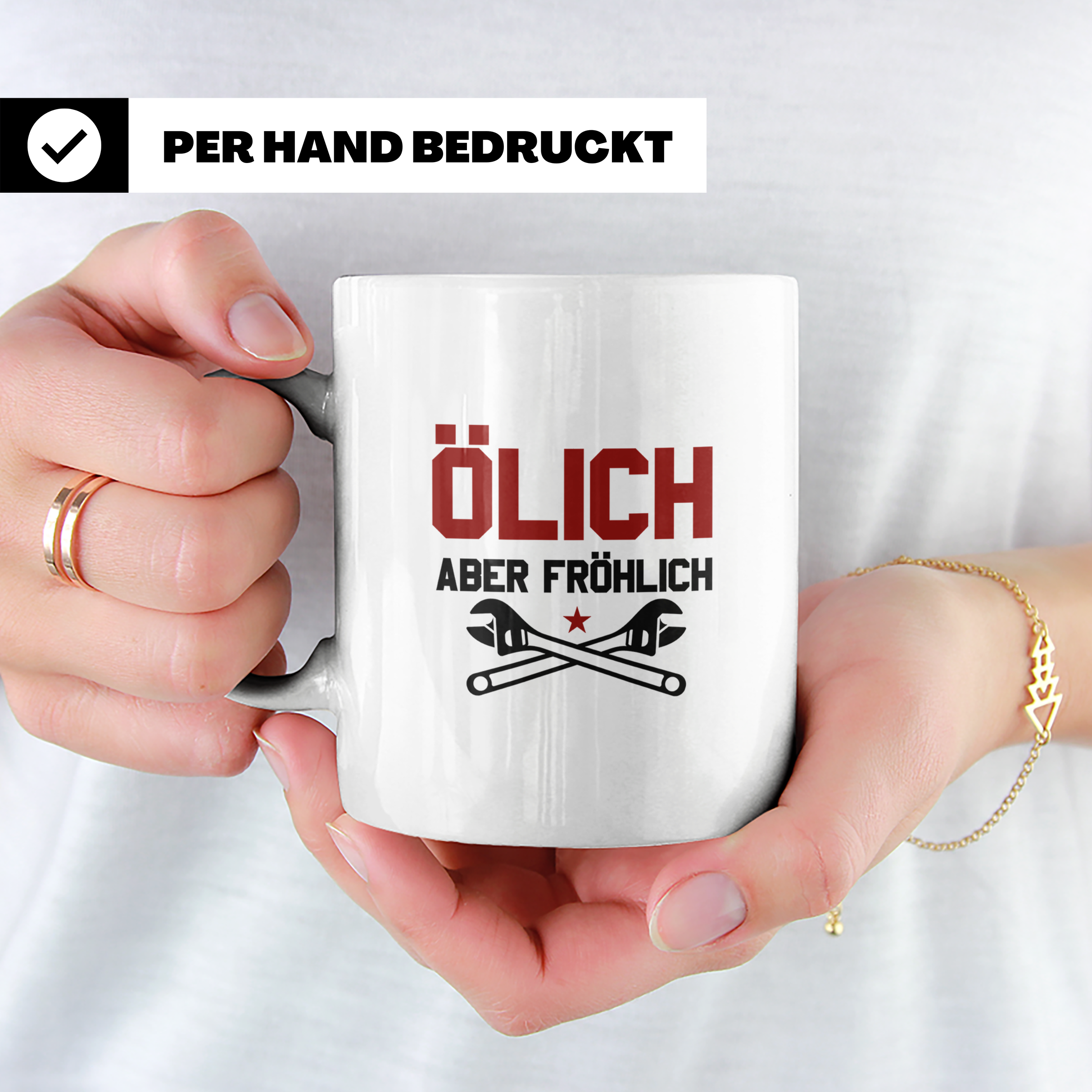 Mechaniker Tasse mit Spruch Ölich aber Fröhlich, Geschenk fü – Weiß [farbe:weiß]